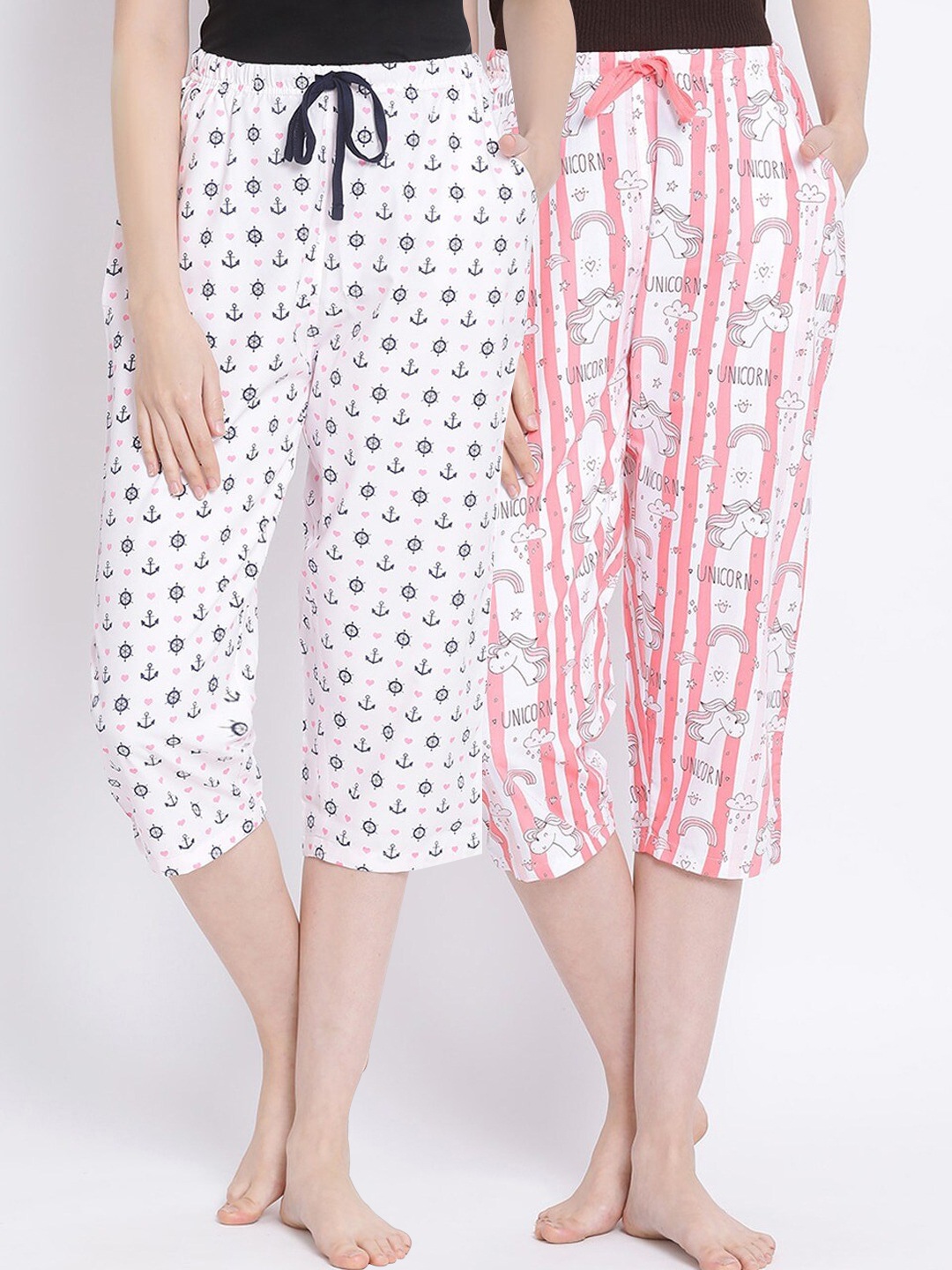 

Kanvin Women Pink & White Pack Of 2 Printed Lounge Pants