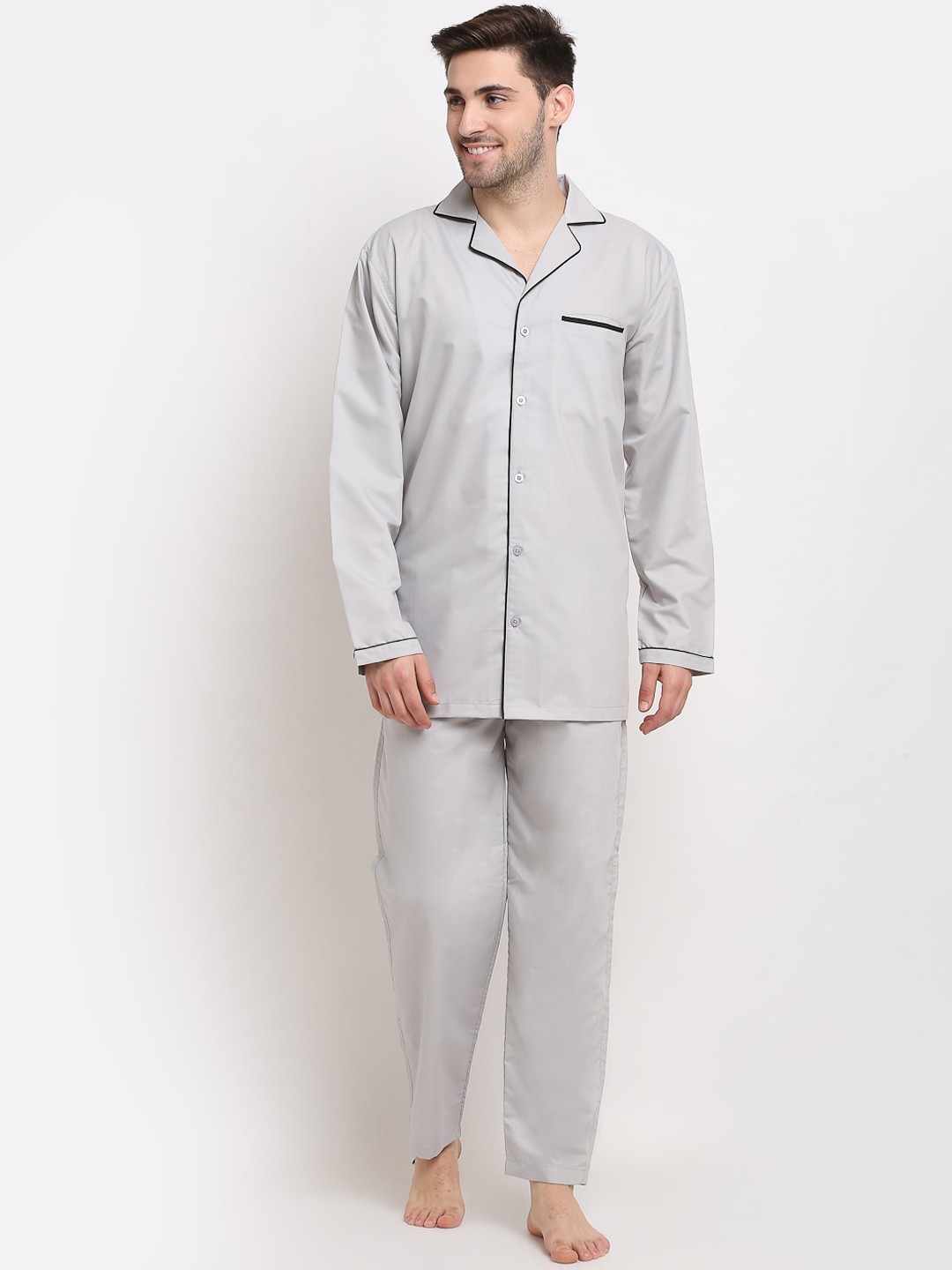 

JAINISH Men Steel Pure Cotton Night suit