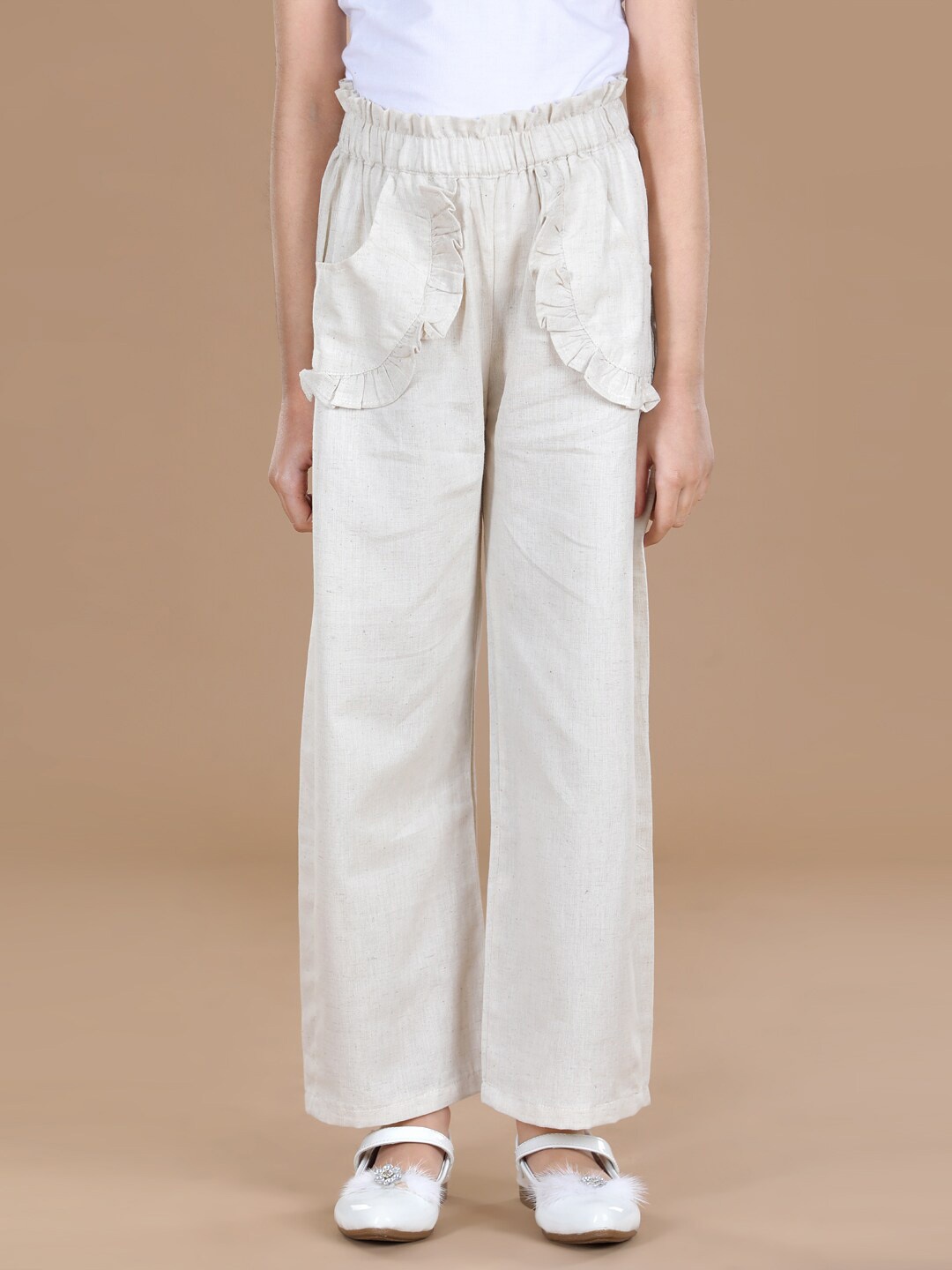 

Cutiekins Girls Off White Knitted Linen Palazzos