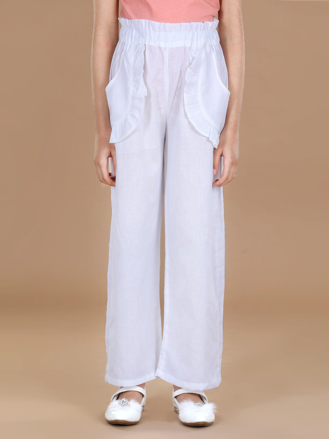 

Cutiekins Girls White Knitted Linen Palazzos
