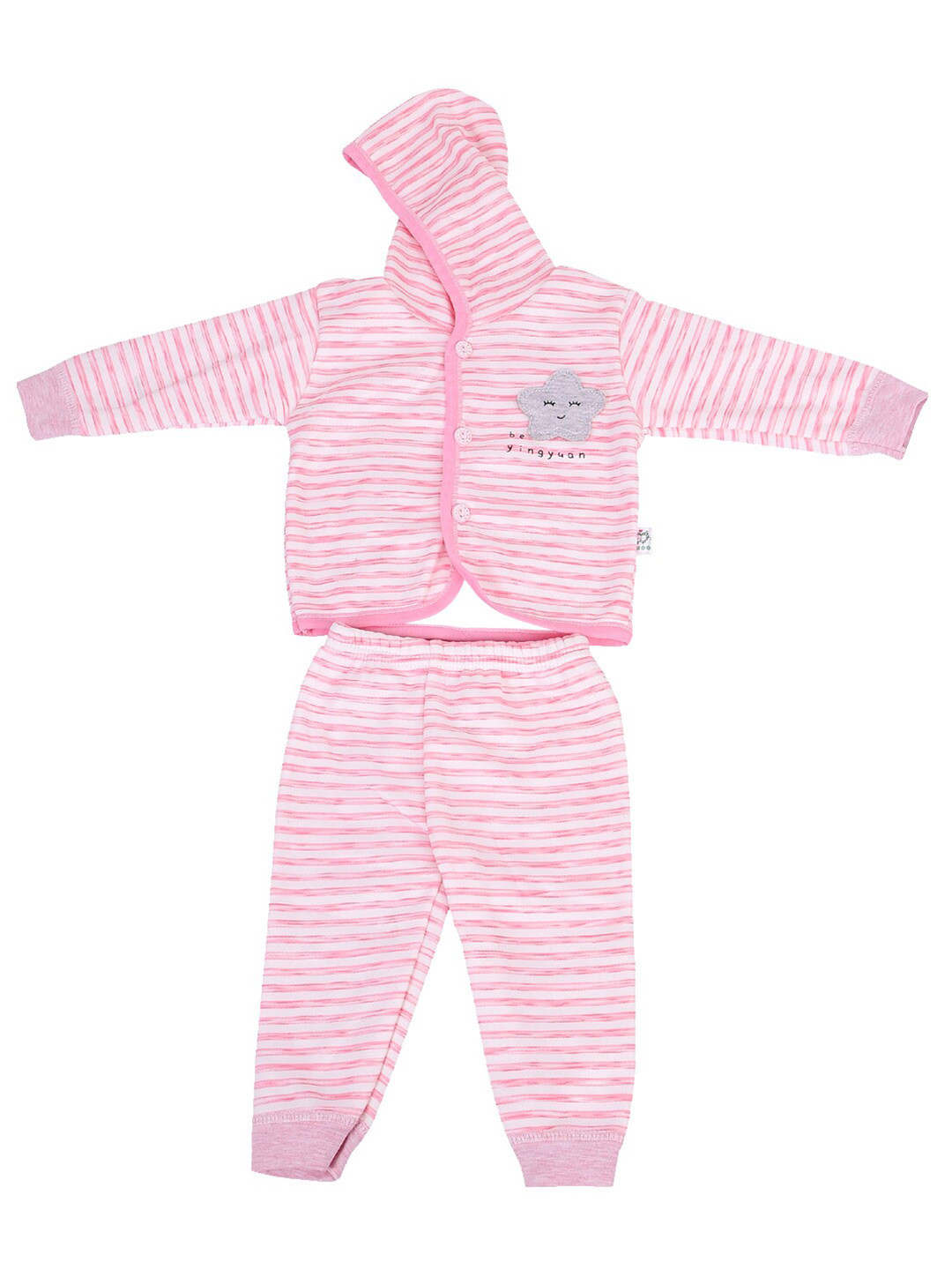 

Moms Home Unisex Pink Striped Hooded Organic Cotton Shirt & Pyjamas, Multi