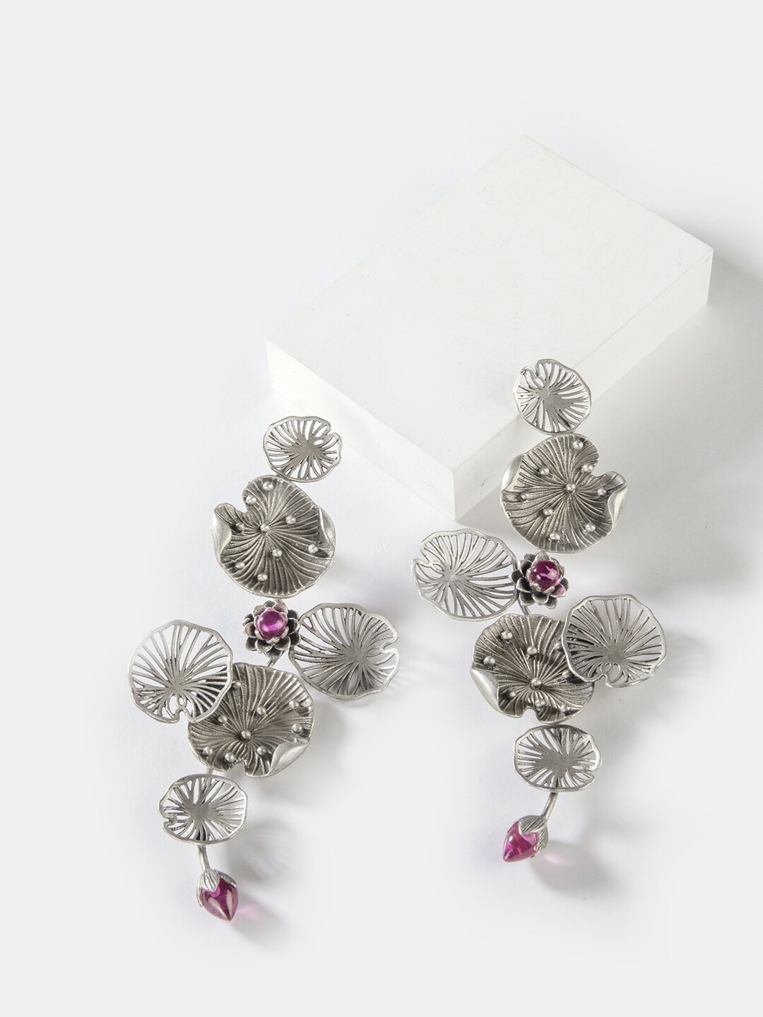 

SHAYA Silver-Toned Contemporary Jhumkas Earrings