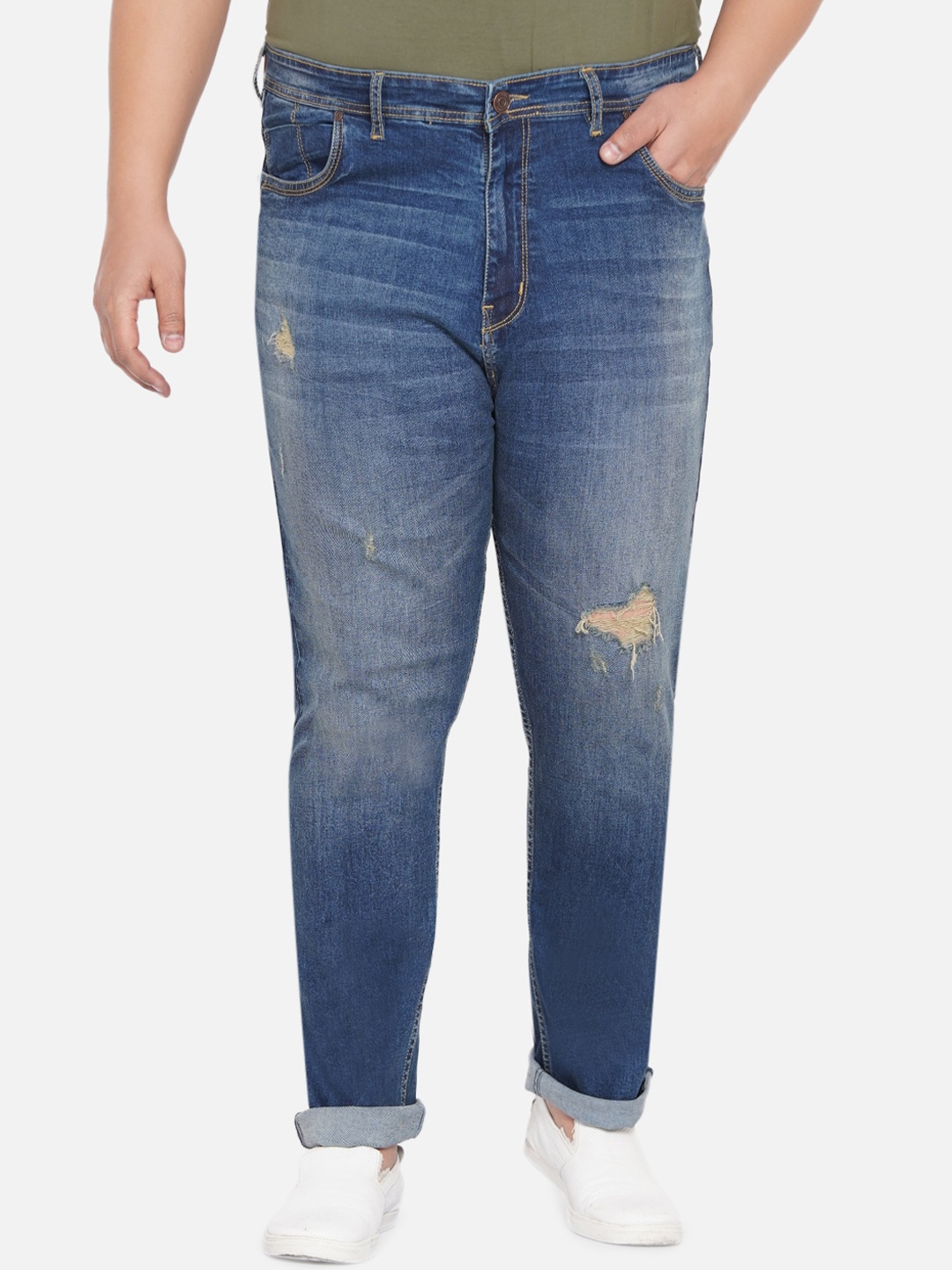 

John Pride Men Plus Size Mildly Distressed Heavy Fade Stretchable Jeans, Blue