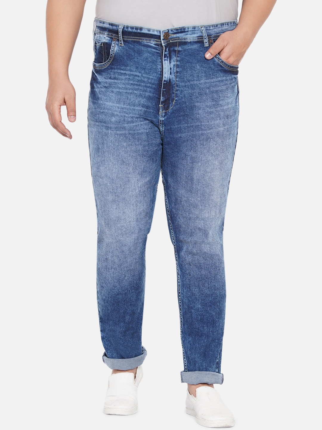 

John Pride Plus Size Men Heavy Fade Regular Fit Stretchable Jeans, Blue