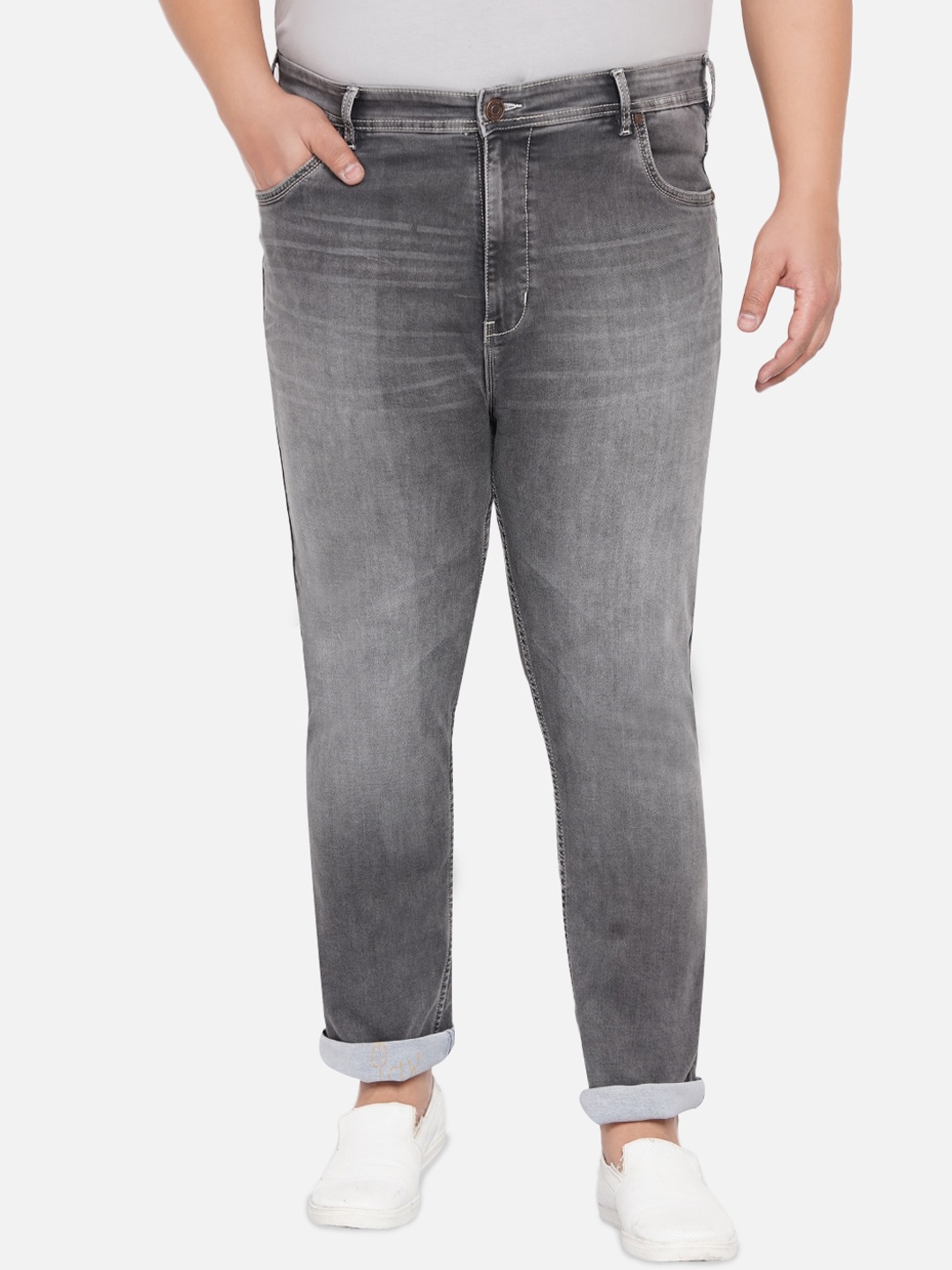 

John Pride Men Plus Size Grey Heavy Fade Stretchable Jeans