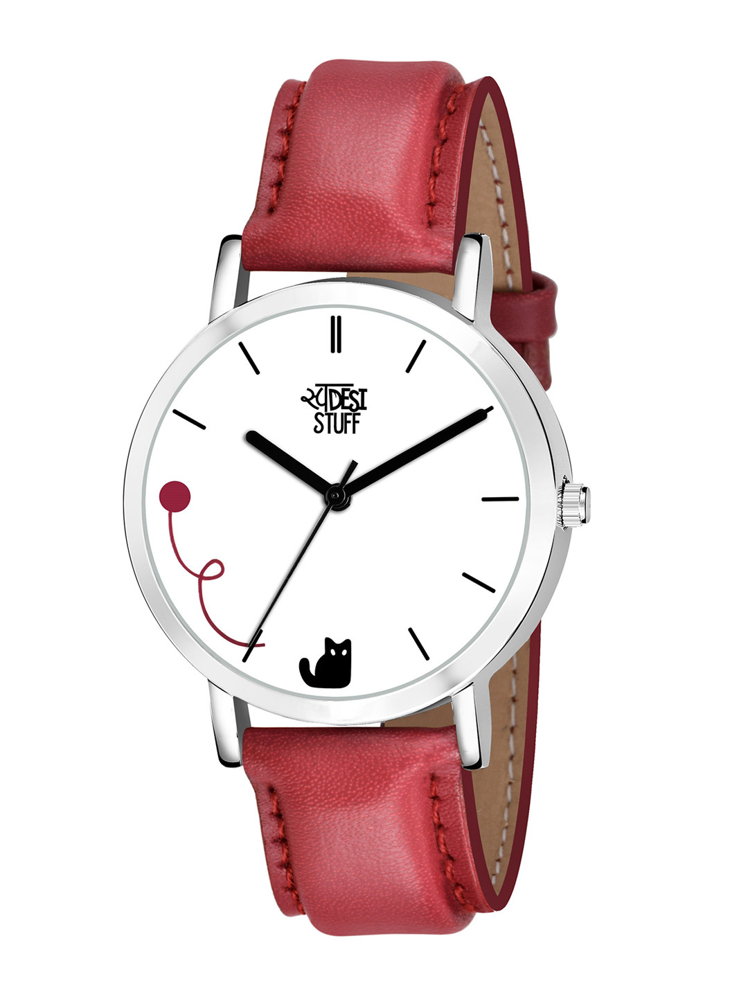 

SWADESI STUFF Women White Printed Dial & Red Leather Straps Analogue Watch, Maroon