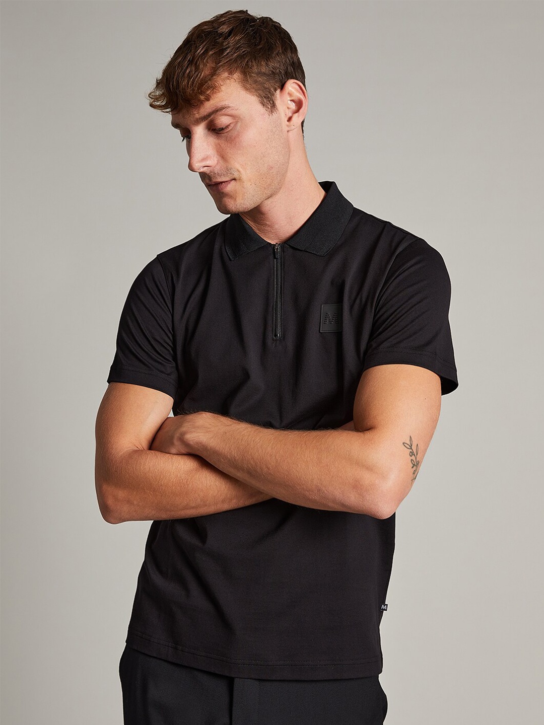 

Matinique Men Black Polo Collar Cotton T-shirt