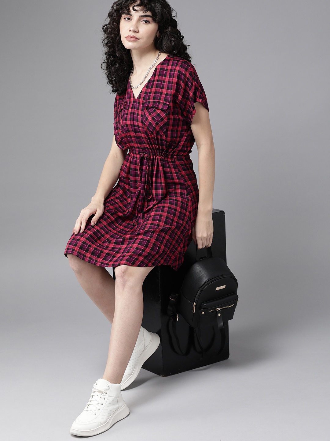 

Roadster Pink & Black Checked Shirt Dress