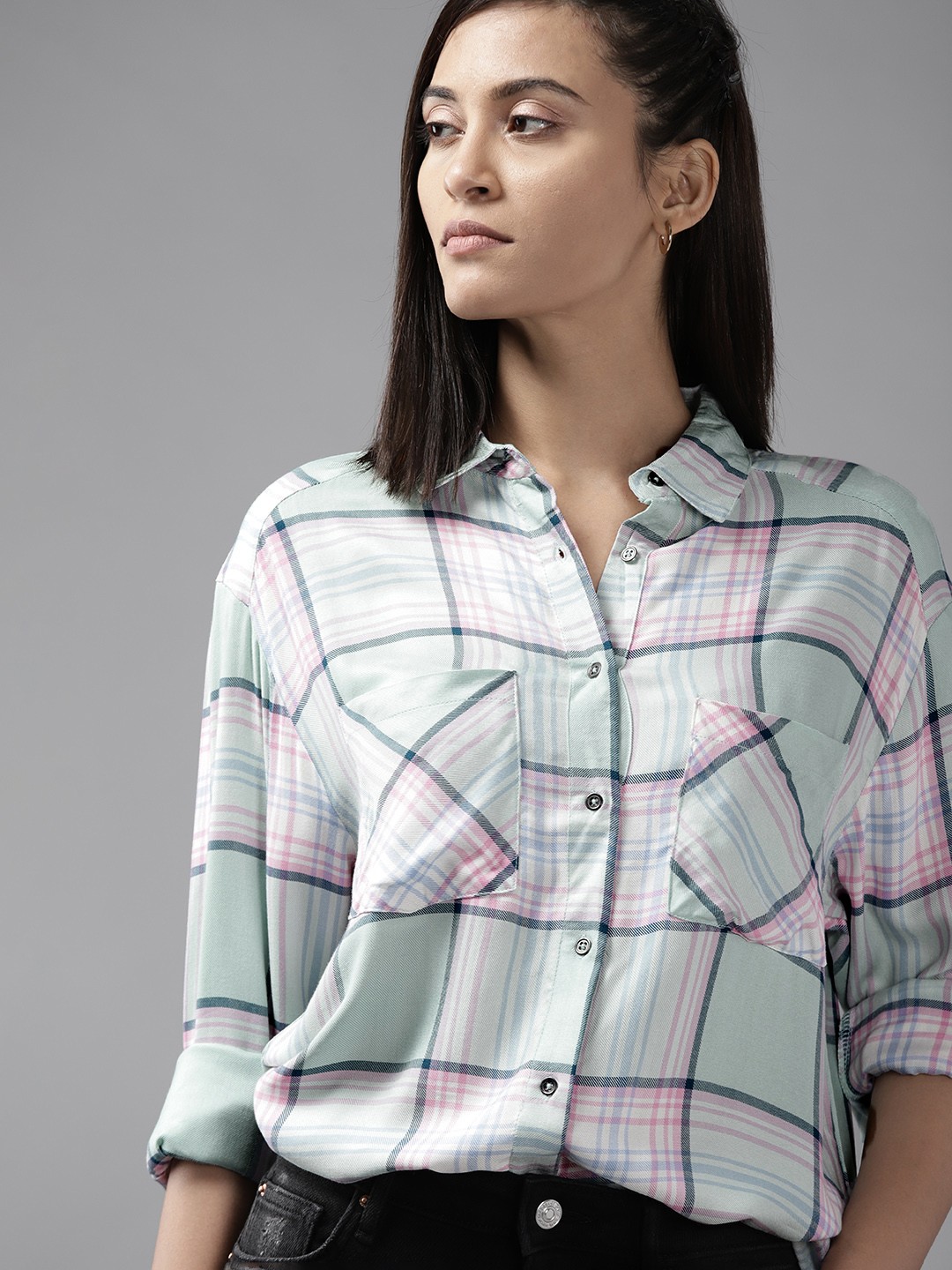 

Roadster Women Green Tartan Checks Checked Casual Shirt
