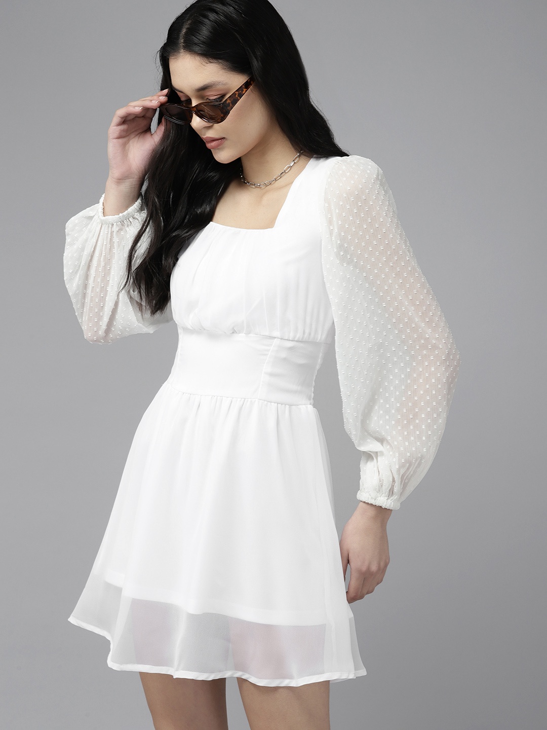 

The Roadster Lifestyle Co. Square Neck Smocked Fit And Flare Dress, White