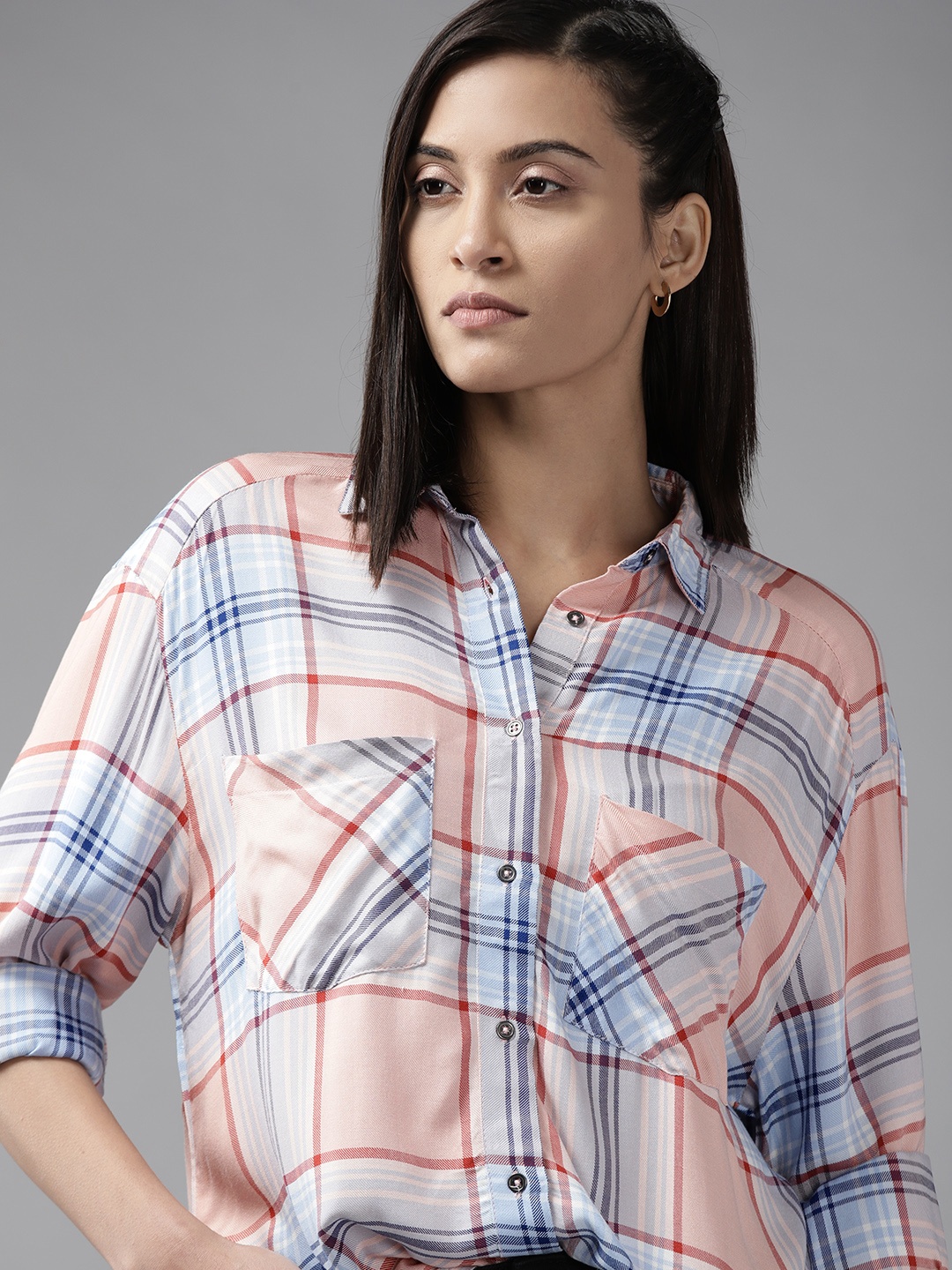 

Roadster Women Beige Tartan Checks Checked Casual Shirt