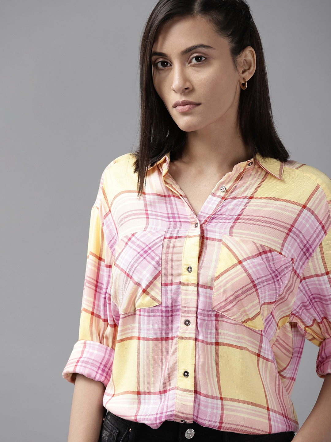 

Roadster Women Yellow Tartan Checked Casual Shirt