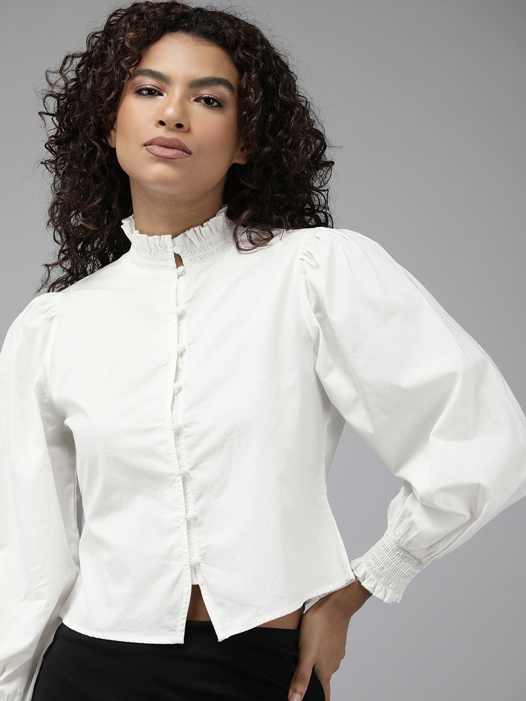 

The Roadster Life Co. Women Pure Cotton Casual Crop Shirt, White