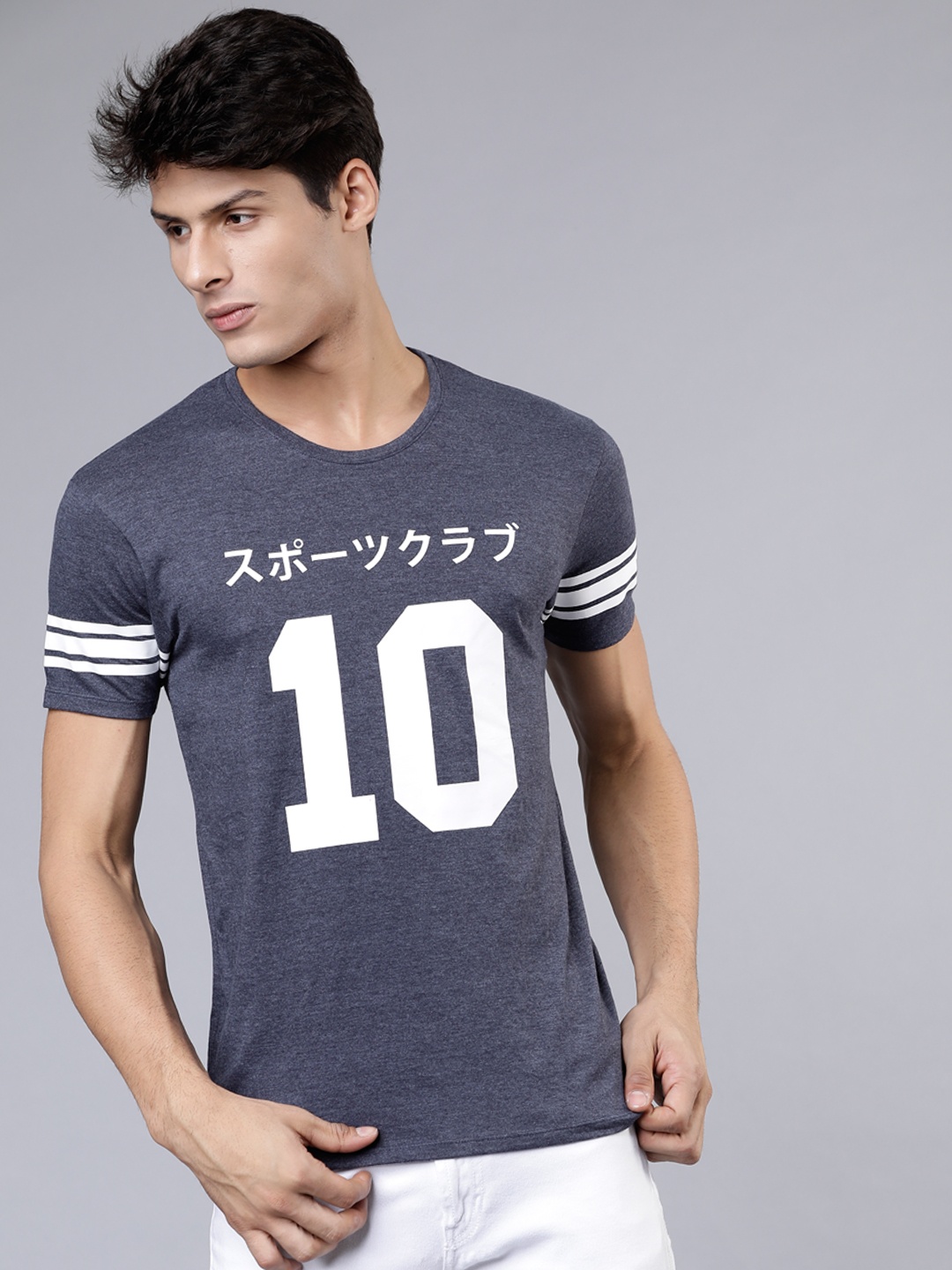 

HIGHLANDER Men Blue Printed Round Neck Slim Fit T-shirt