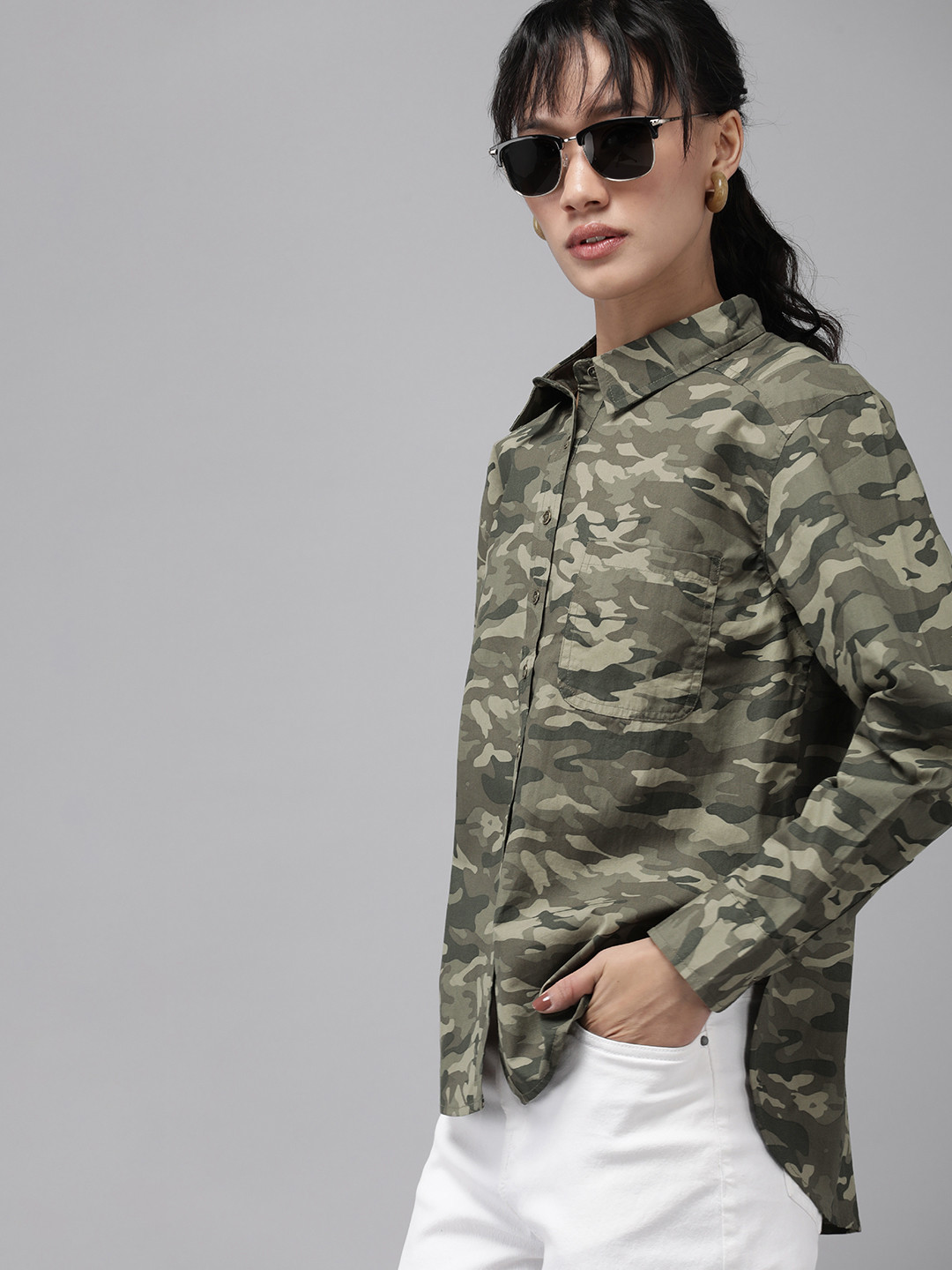 

The Roadster Life Co. Camouflage Printed Pure Cotton Casual Shirt, Olive