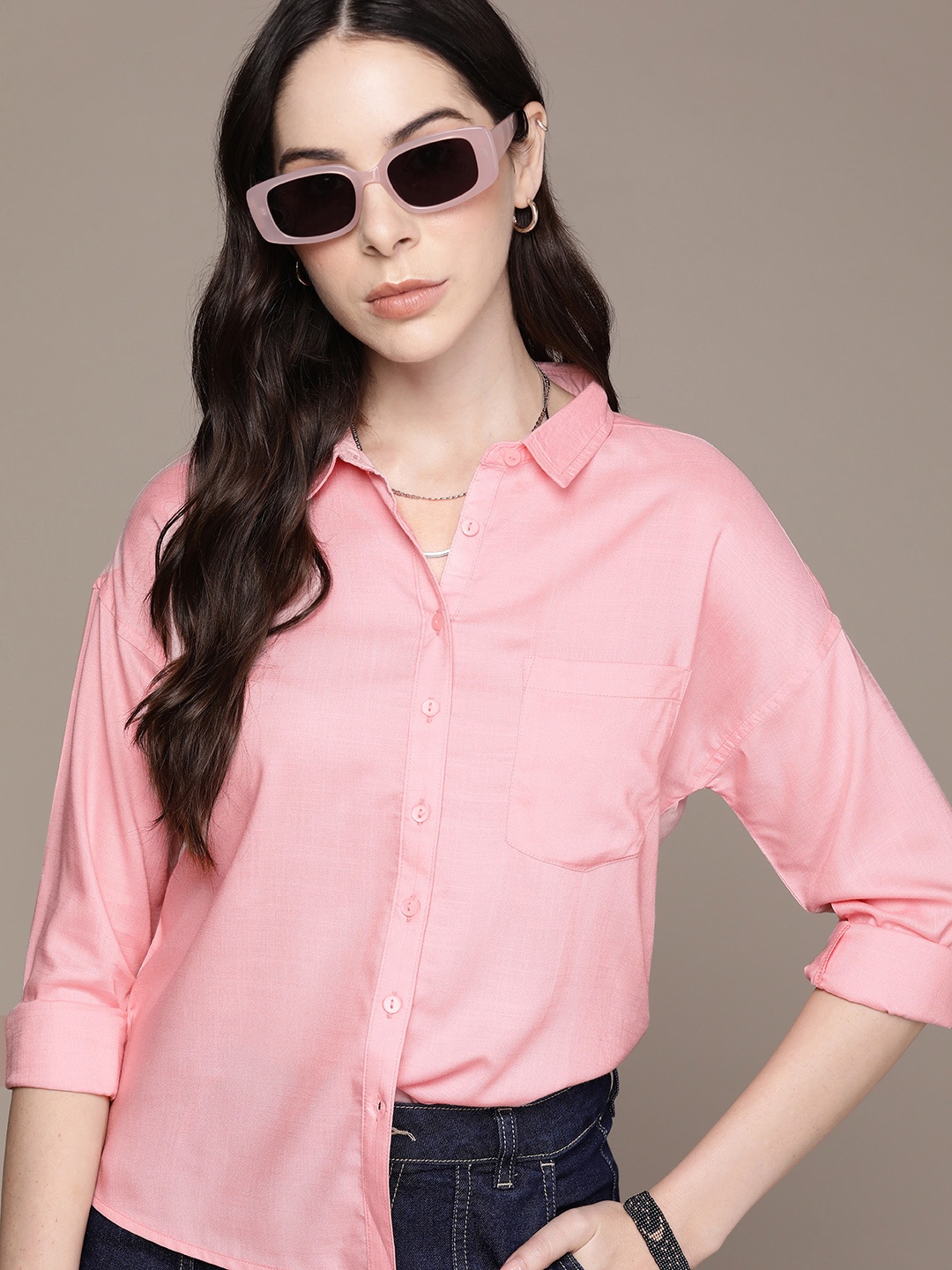 

The Roadster Lifestyle Co. Opaque Casual Shirt, Pink