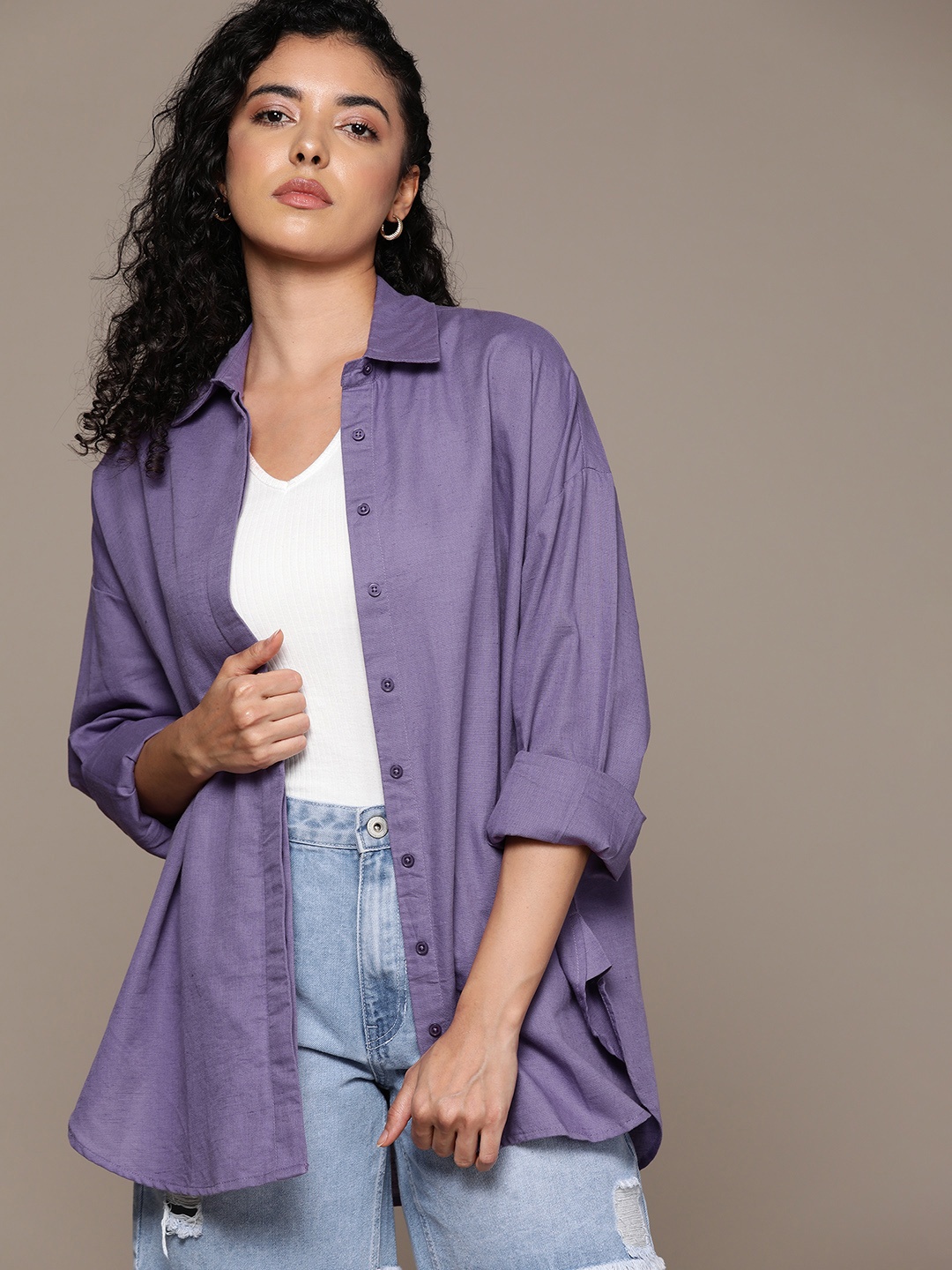 

The Roadster Lifestyle Co. Cotton Linen Oversized Shirt, Purple
