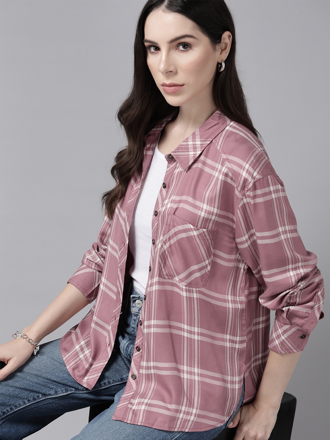 

The Roadster Lifestyle Co. Tartan Checked Casual Shirt, Mauve