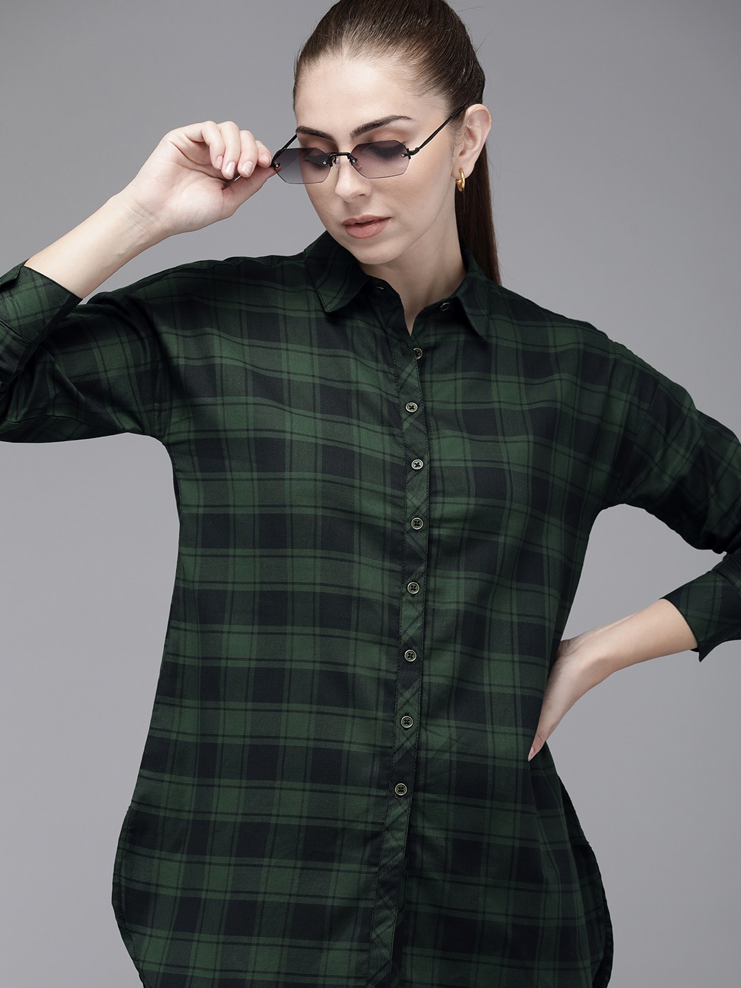 

The Roadster Lifestyle Co. Women Pure Cotton Opaque Checked Casual Shirt, Green