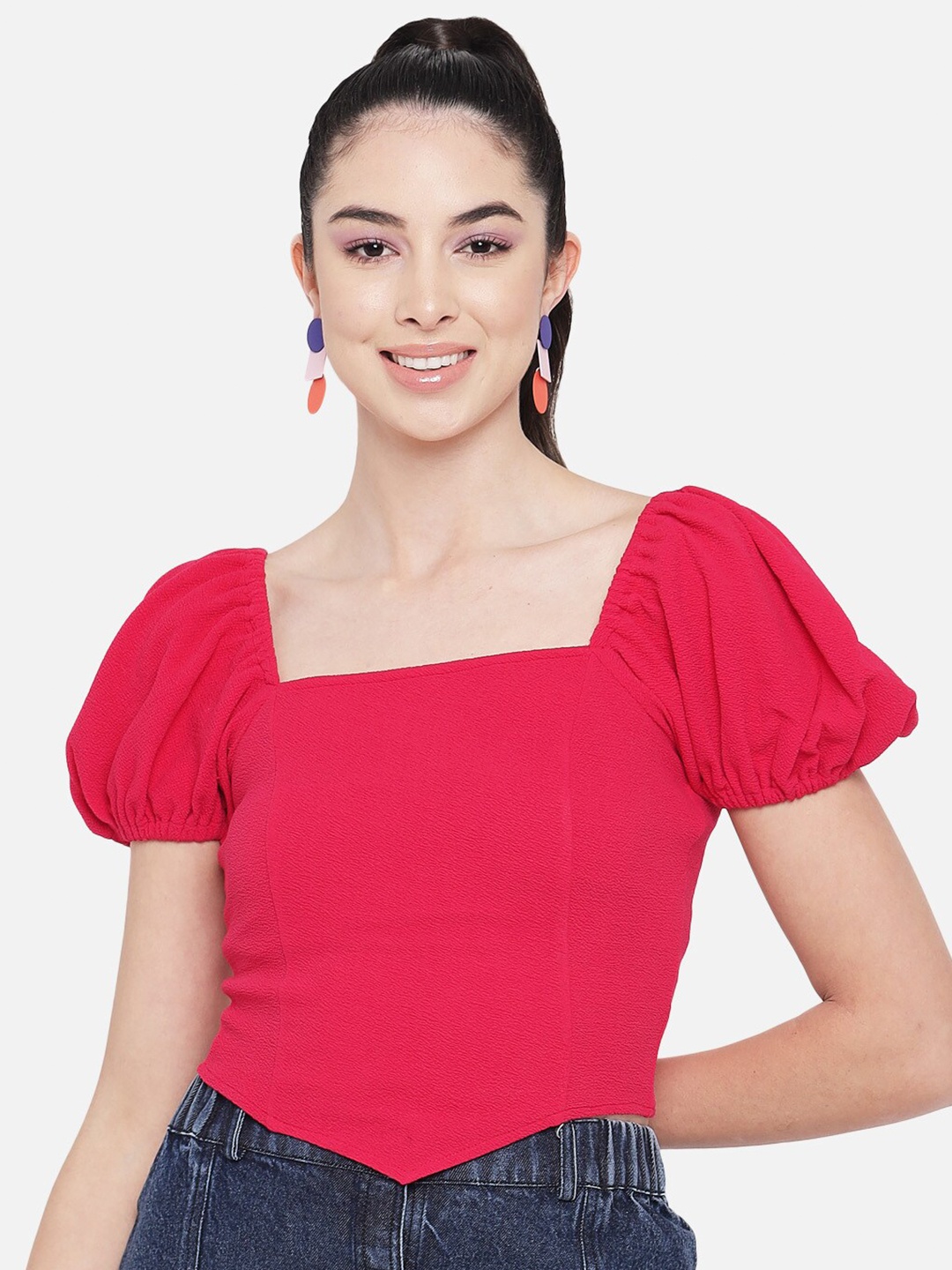 

Orchid Blues Fuchsia Solid Crop Top