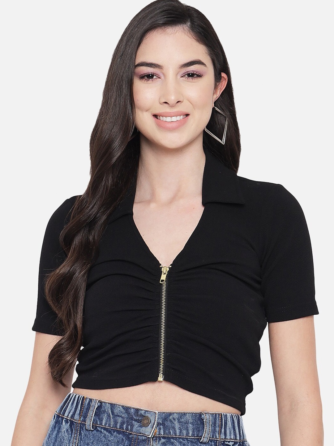 

Orchid Blues Black Solid Crop Top