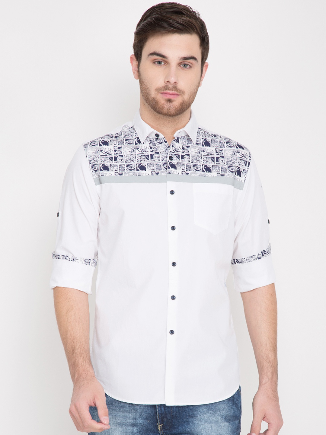 

LOCOMOTIVE Men White Printed Slim Fit Casual Shirt