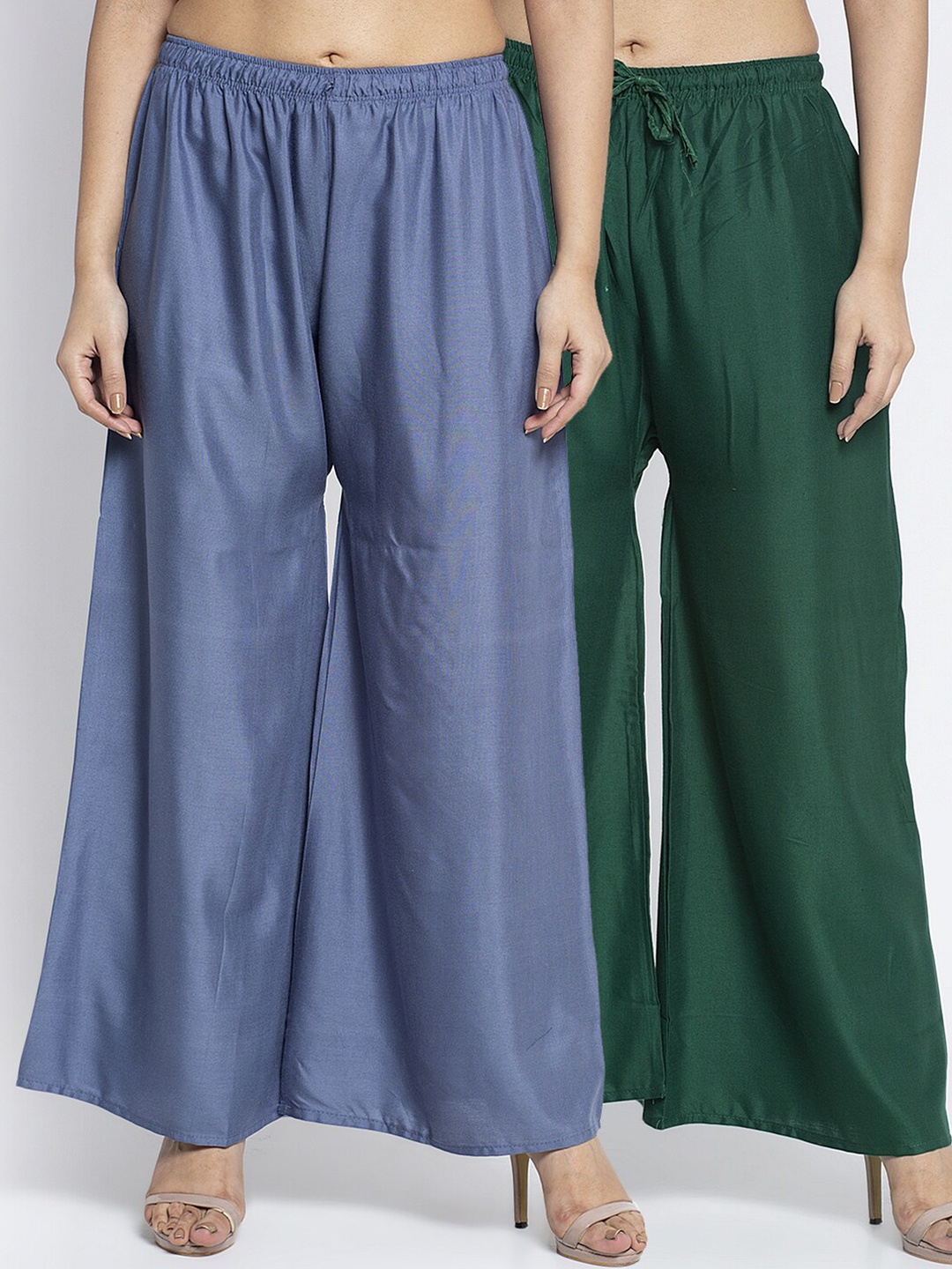 

GRACIT Women Grey & Green 2 Flared Knitted Ethnic Palazzos