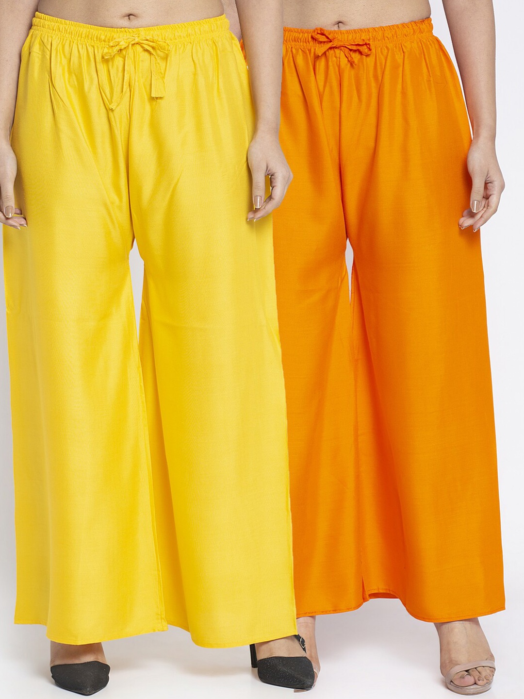 

GRACIT Women Pack Of 2 Yellow & Orange Flared Knitted Ethnic Palazzos