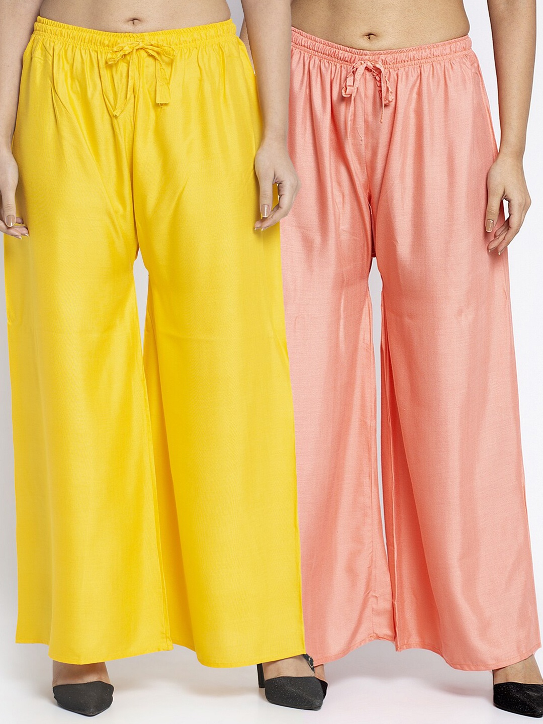 

GRACIT Women Pack of 2 Flared Knitted Ethnic Palazzos, Yellow