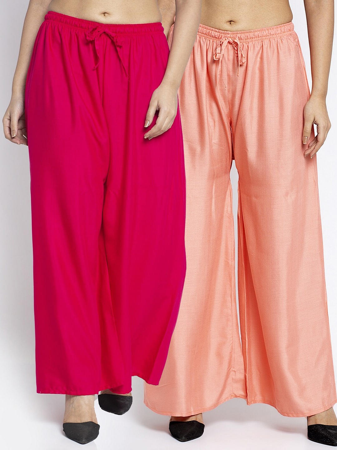 

GRACIT Women Pink & Peach-Coloured 2 Flared Knitted Ethnic Palazzos