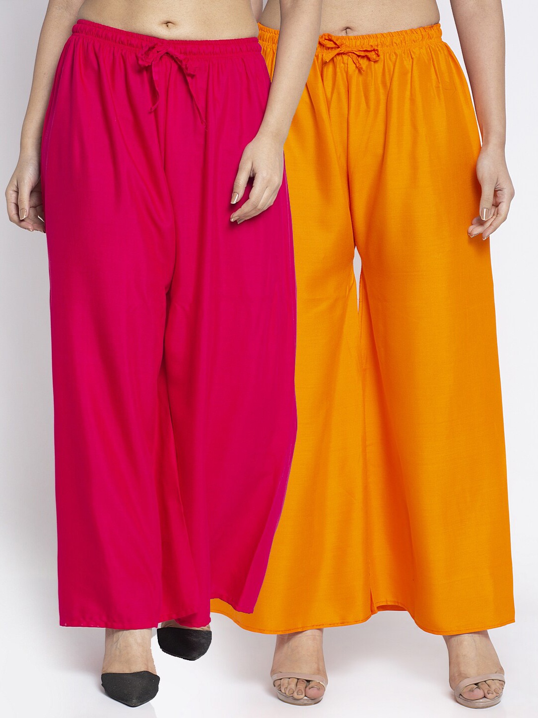 

GRACIT Women Pink & Orange 2 Flared Knitted Ethnic Palazzos