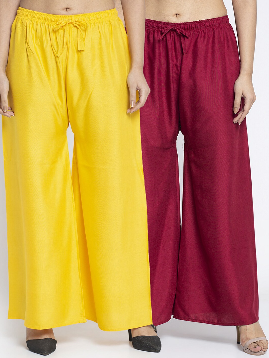 

GRACIT Women Set of 2 Yellow & Maroon Flared Palazzos
