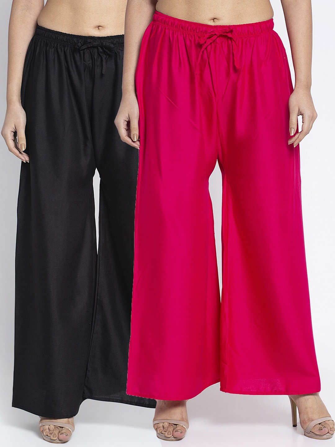 

GRACIT Women Black & Pink 2 Flared Knitted Ethnic Palazzos
