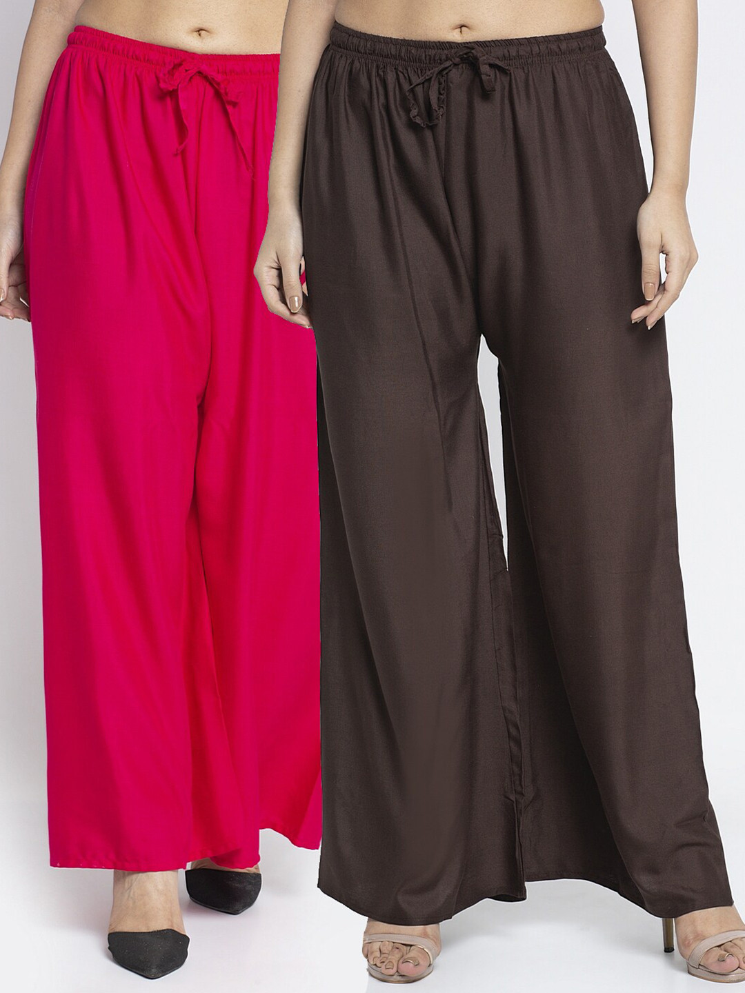 

GRACIT Women Pink & Brown 2 Flared Knitted Ethnic Palazzos