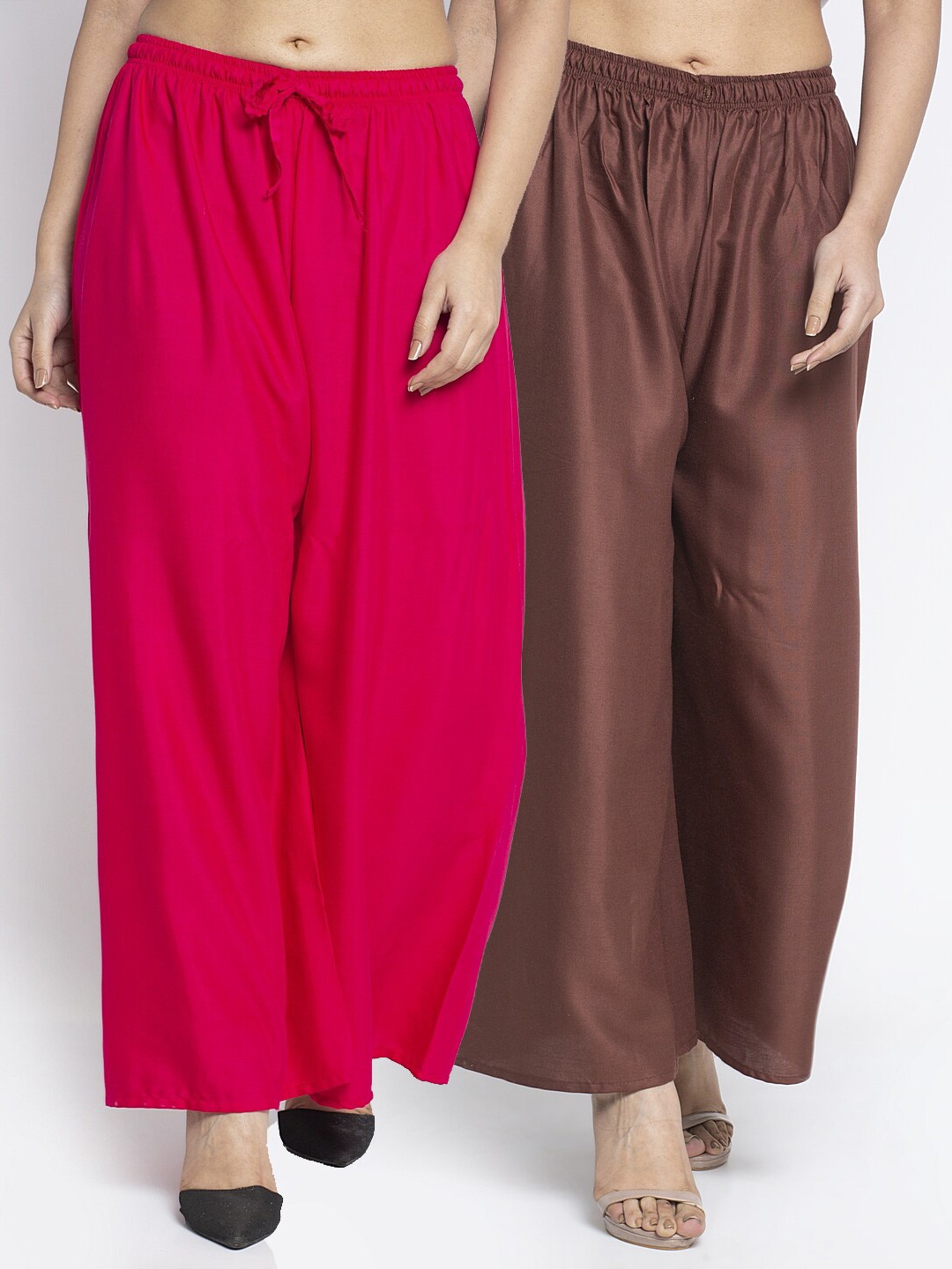 

GRACIT Women Pink & Brown 2 Flared Knitted Ethnic Palazzos