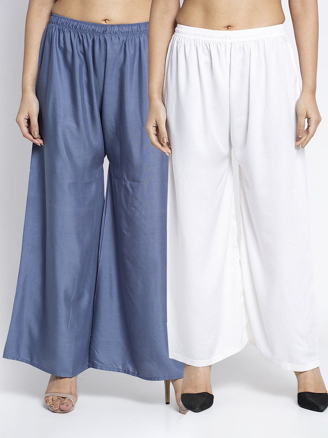 GRACIT Women Grey & Off White Pack of 2 Flared Knitted Ethnic Palazzos