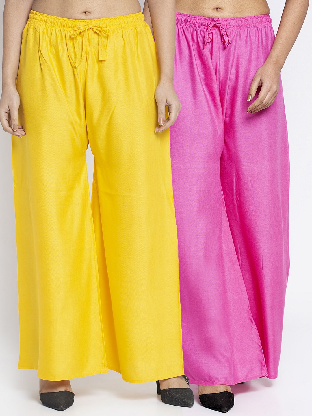 GRACIT Women Yellow & Pink 2 Flared Knitted Ethnic Palazzos
