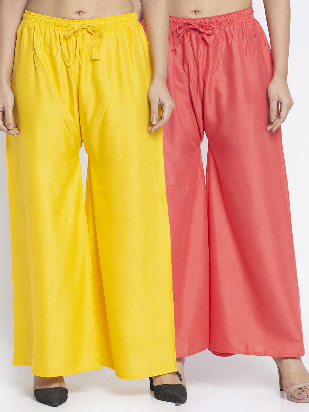 

GRACIT Women Pack Of 2 Yellow & Orange Flared Knitted Ethnic Palazzos