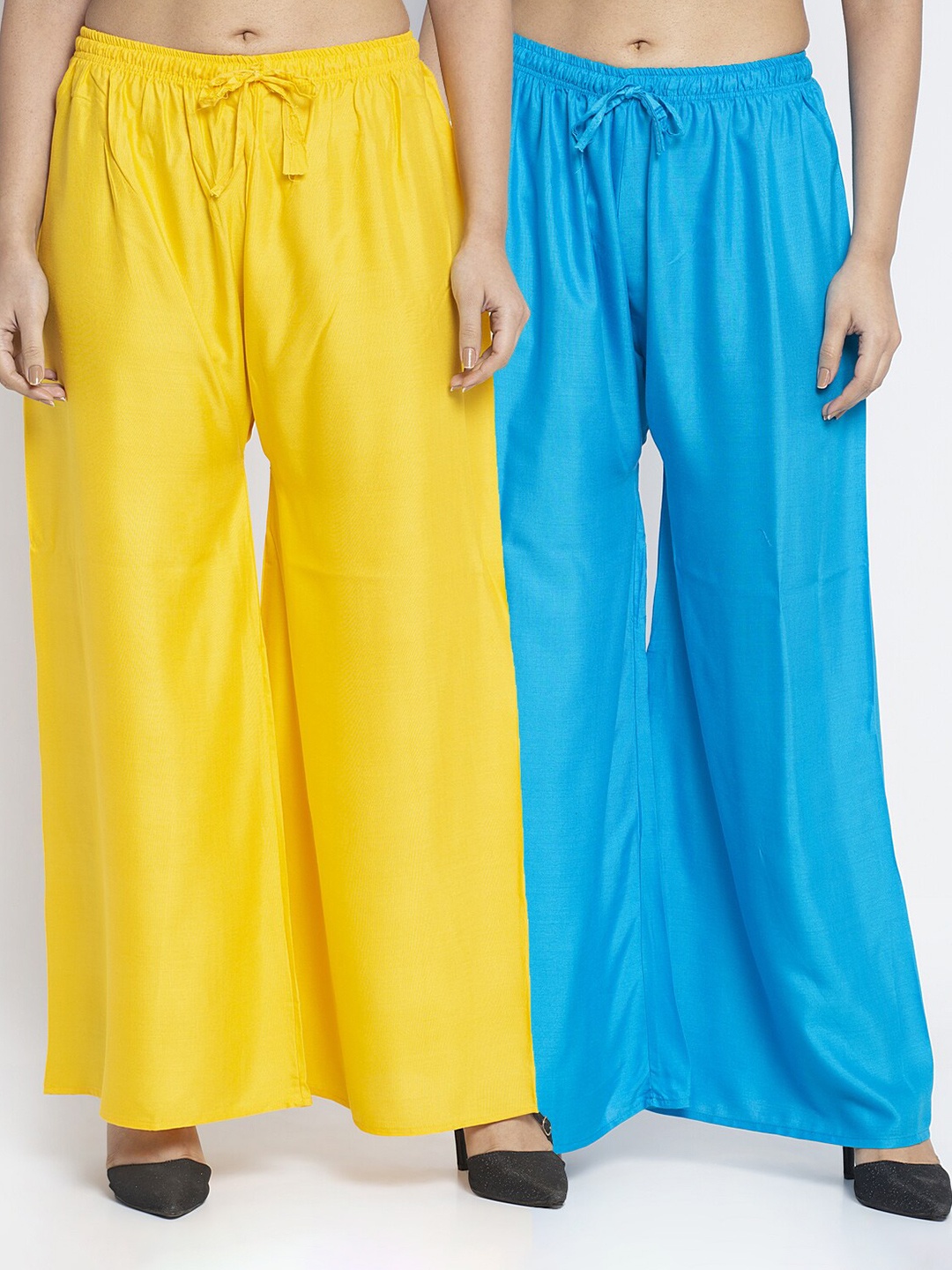 

GRACIT Women Yellow & Blue 2 Flared Knitted Ethnic Palazzos