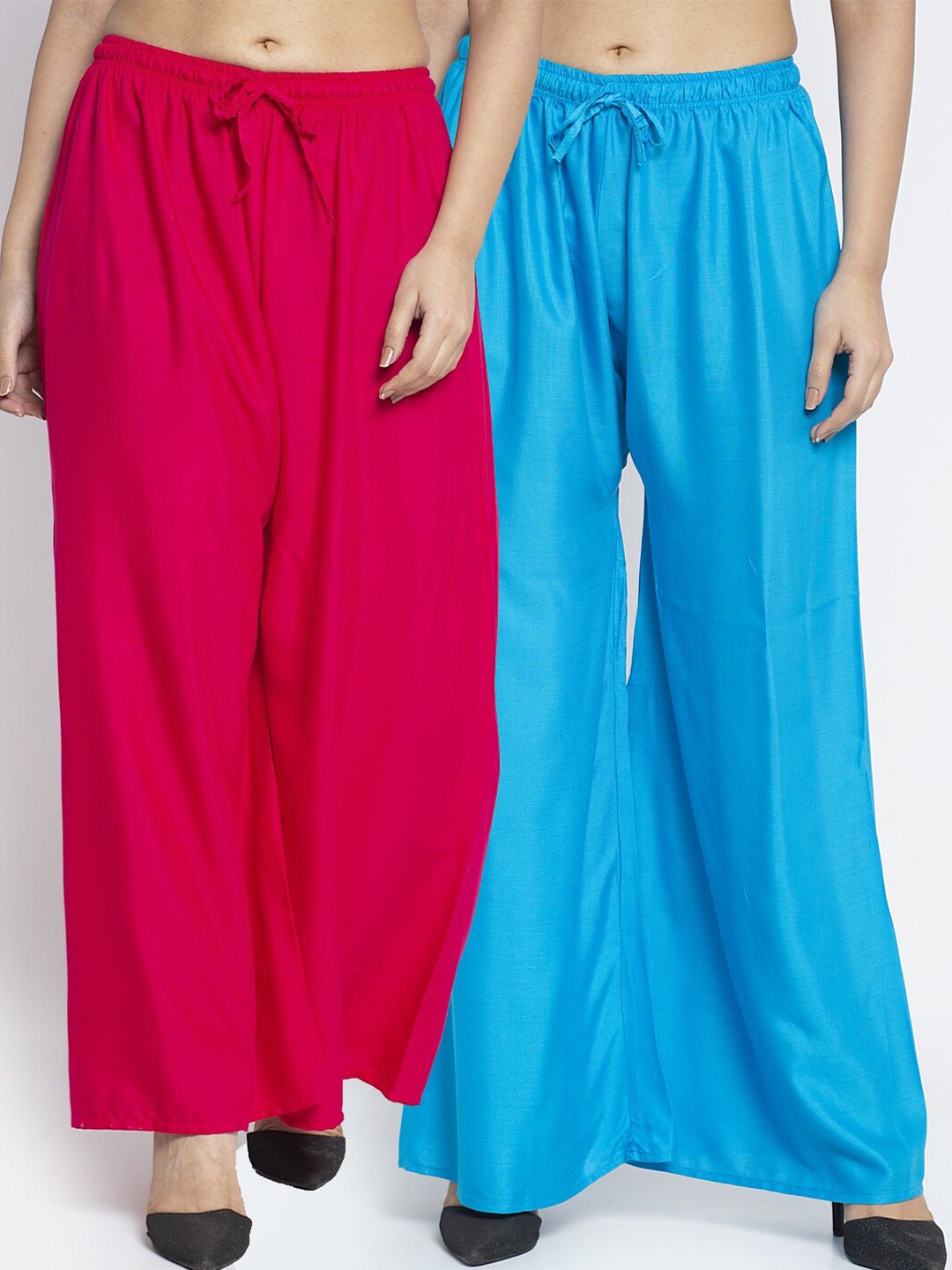 

GRACIT Women Pack of 2 Flared Knitted Ethnic Palazzos, Pink