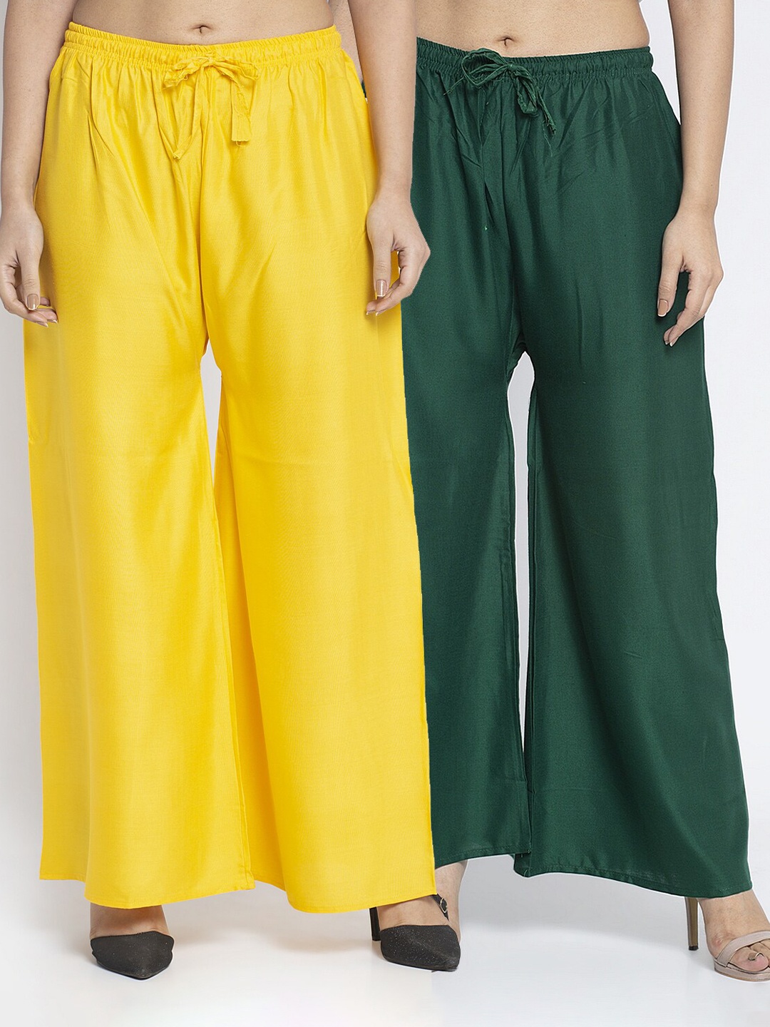 GRACIT Women Yellow & Green 2 Flared Knitted Ethnic Palazzos