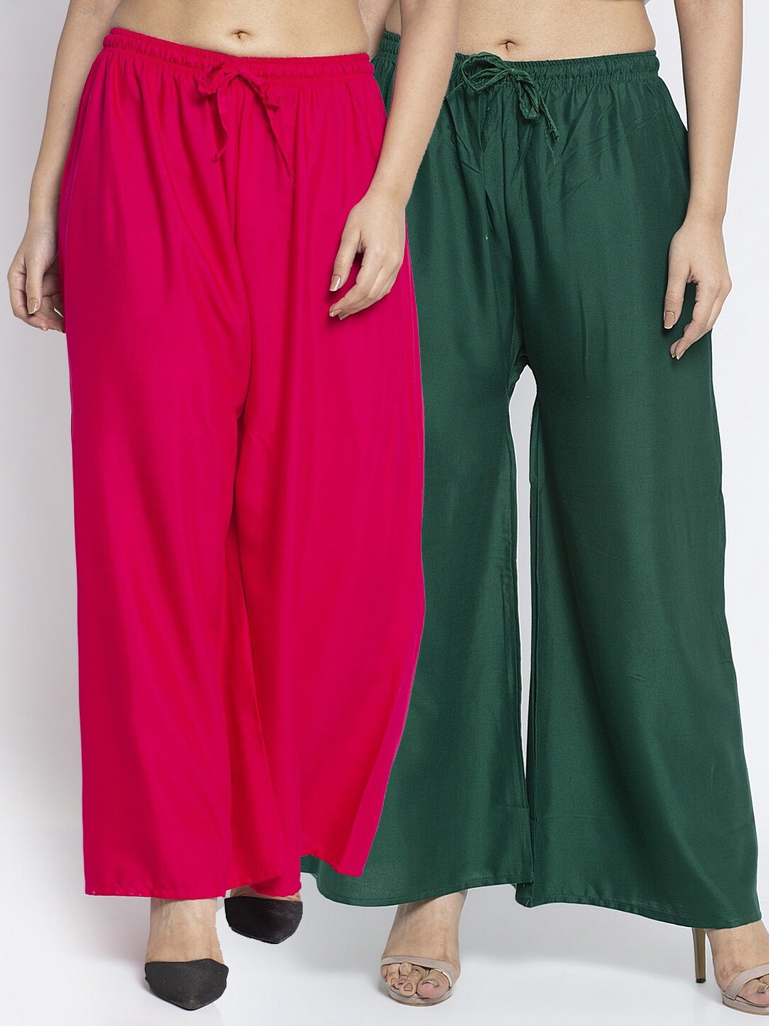 GRACIT Women Pink & Green Pack of 2 Flared Knitted Ethnic Palazzos