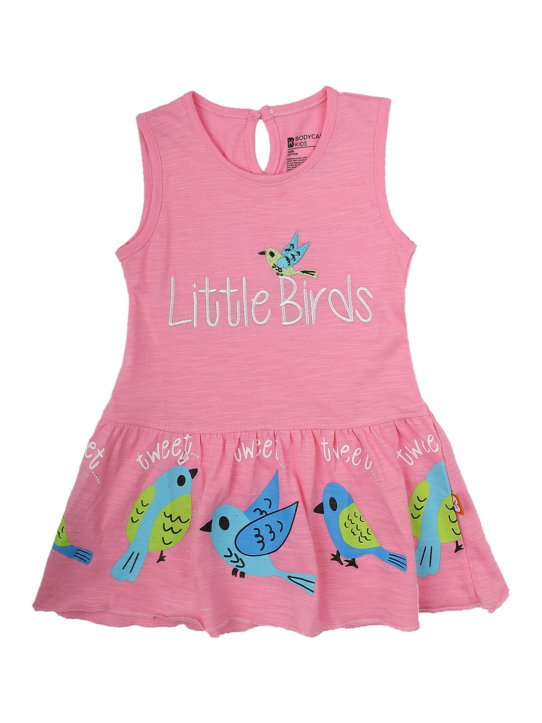 

Bodycare Girls Pink & Blue Printed Round Neck Cotton A-Line Dress