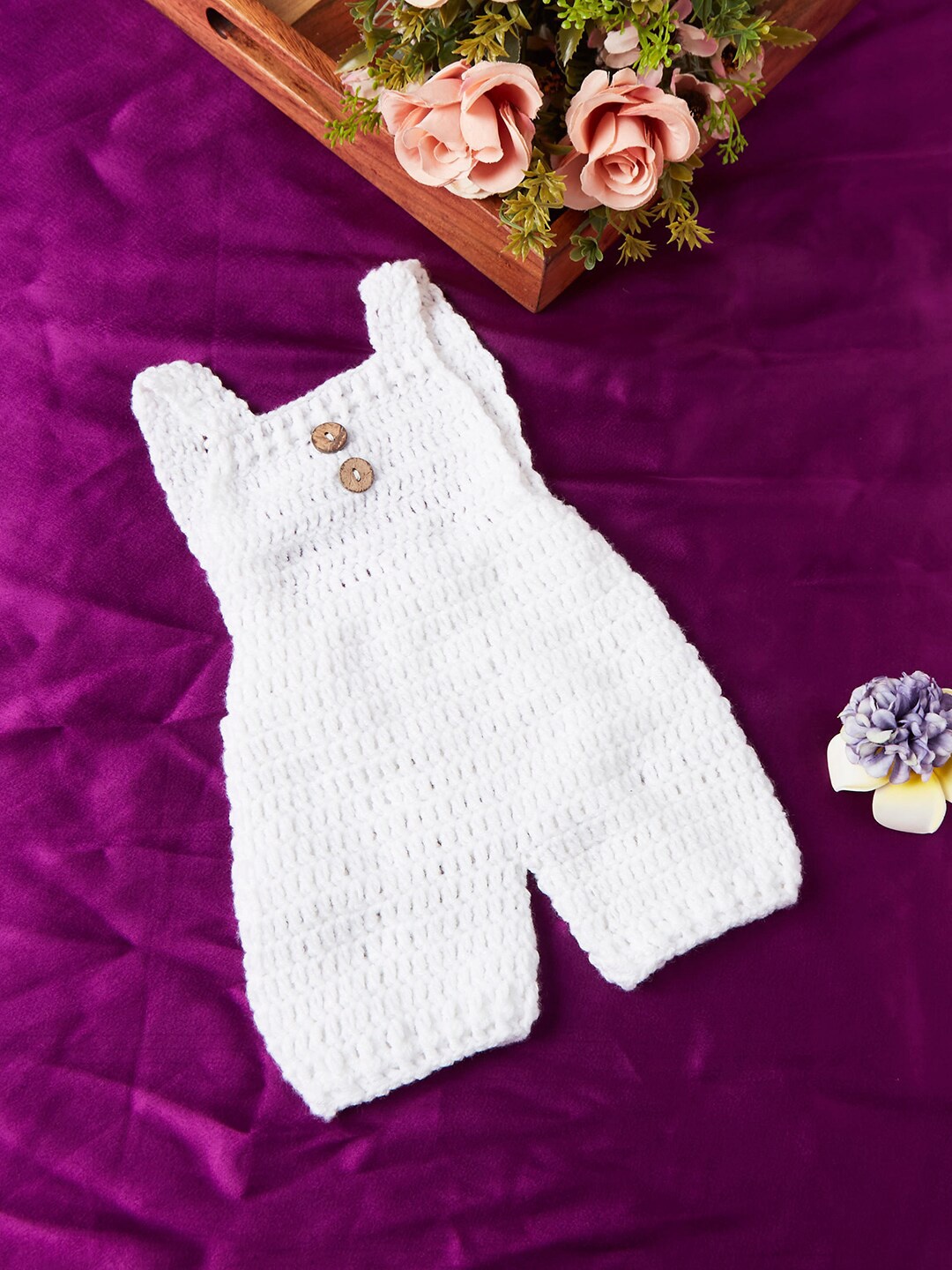 

Babymoon Infants White Knitted Crochet Romper Outfit Photography Costume