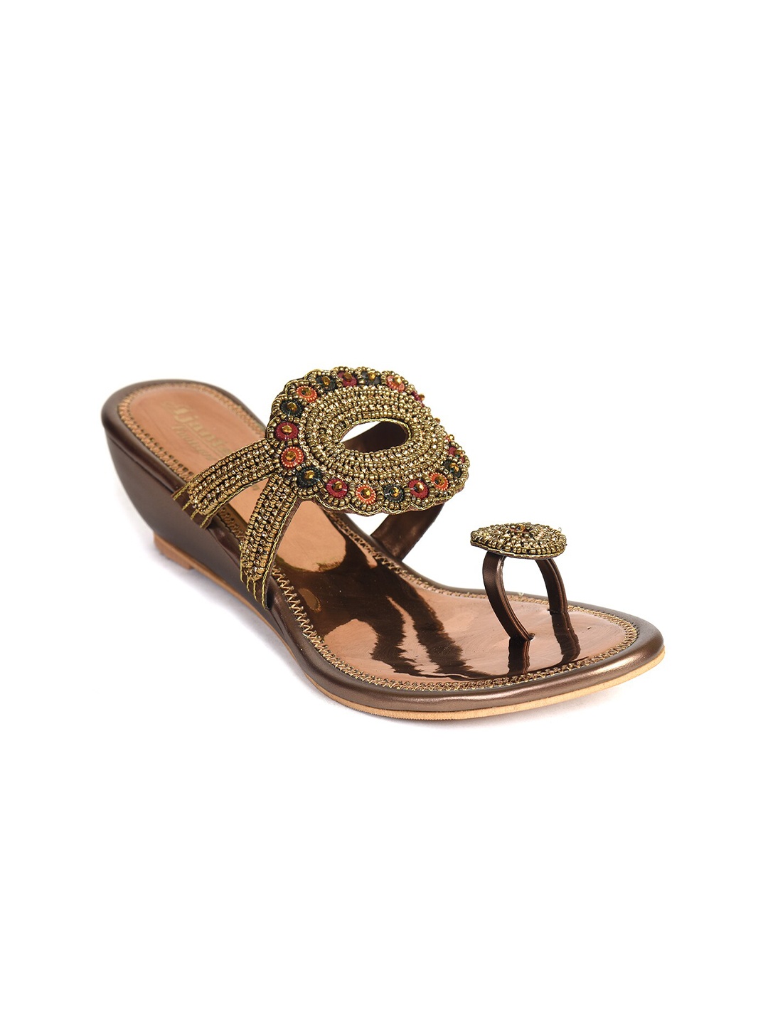 

Ajanta Copper-Toned & Black Embellished Ethnic Flatform Sandals