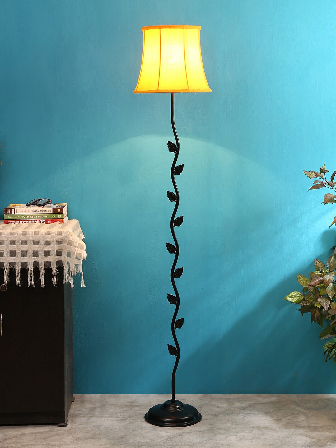 

Devansh Yellow Cotton Shade & Designer Leaf Iron Floor Lamp