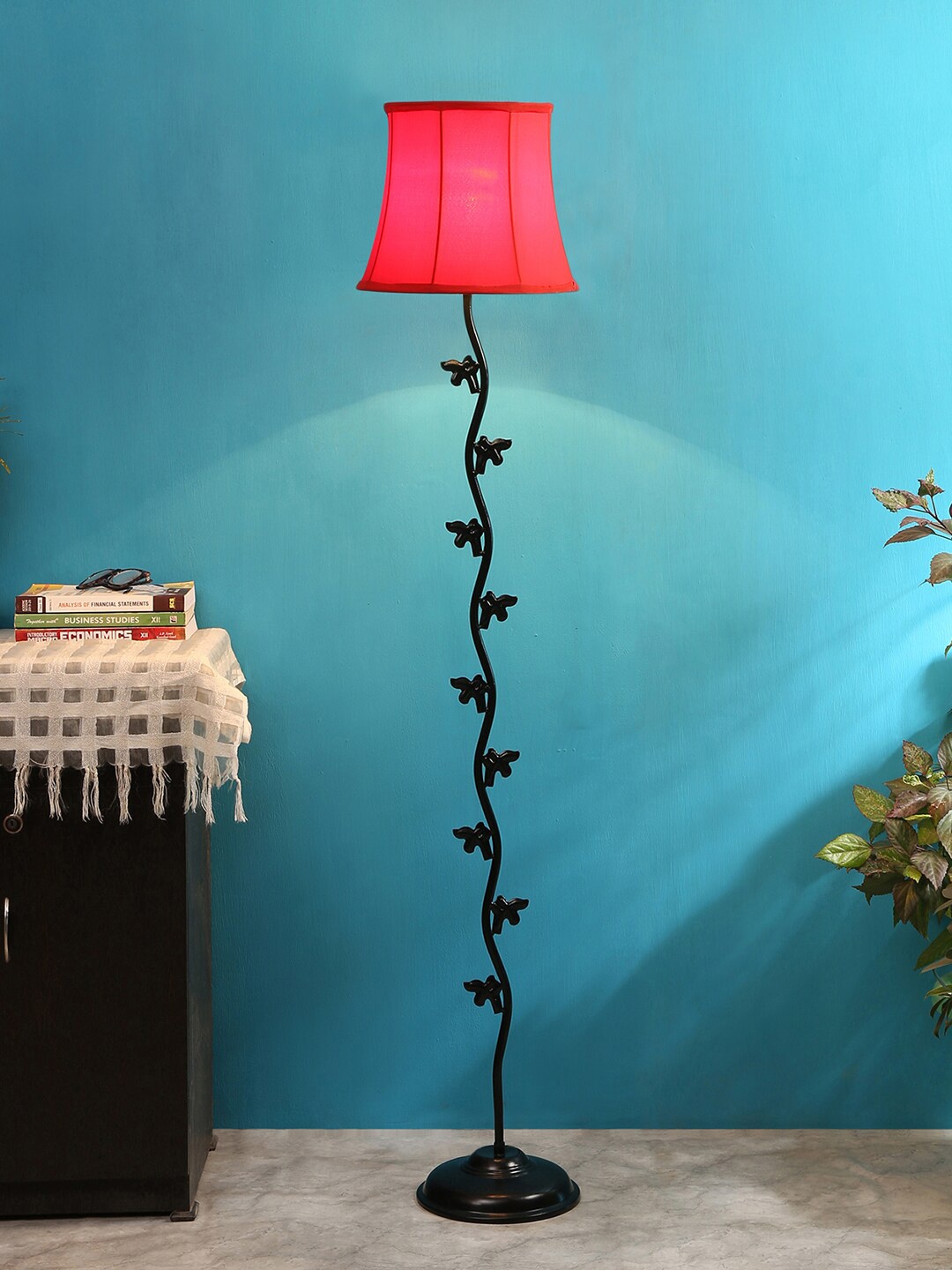 

Devansh Red Leaf Iron Floor Lamp with Cotton Shade