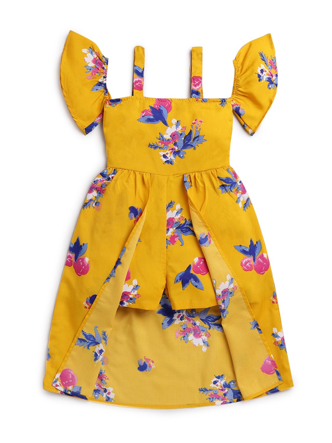 

Hopscotch Girls Yellow & Blue Floral Printed Playsuit