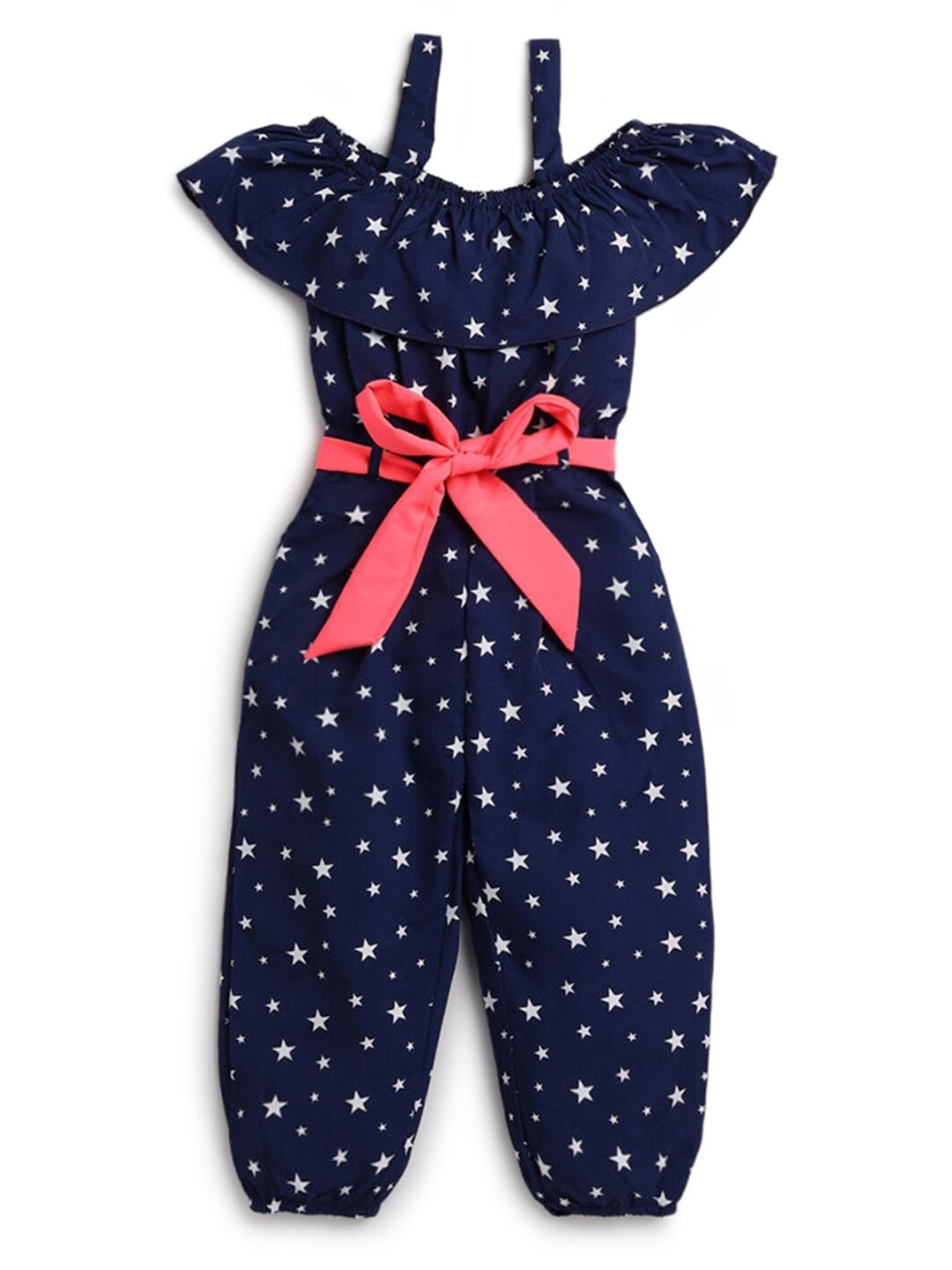 

Hopscotch Girls Blue & White Printed Jumpsuit