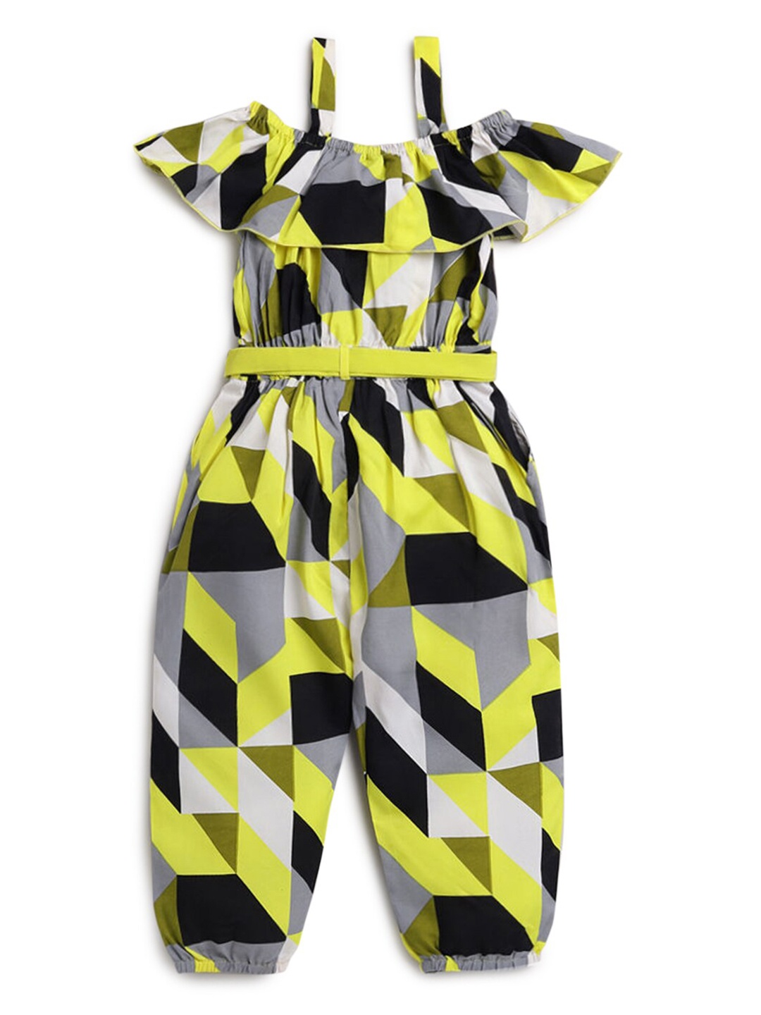 

Hopscotch Girls Green & Grey Printed Basic Jumpsuit